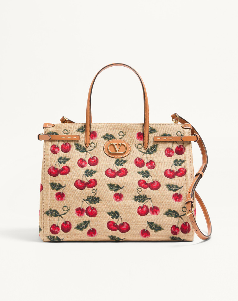 VALENTINO GARAVANI ANTIBES MEDIUM SHOPPING BAG IN JACQUARD SYNTHETIC RAFFIA 1