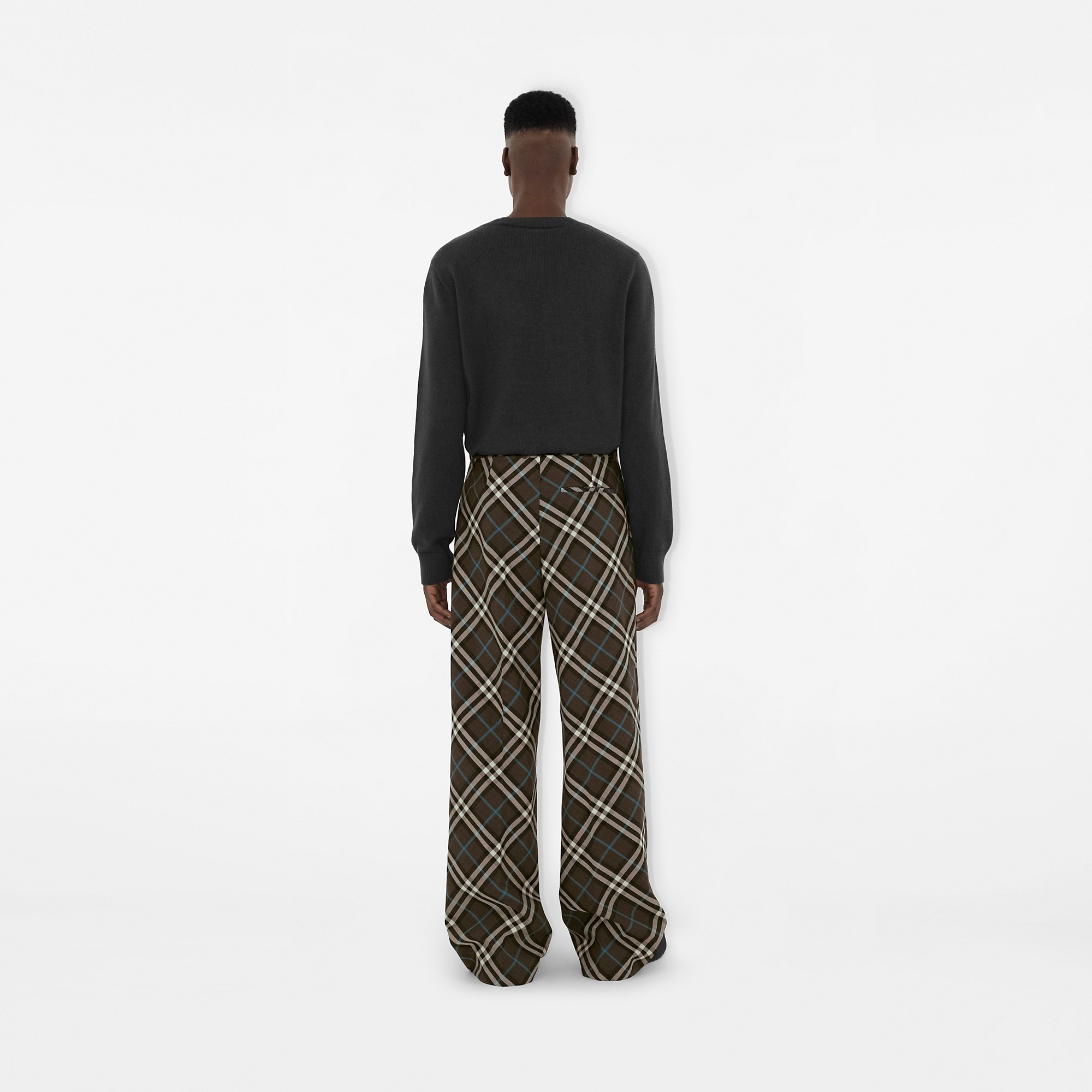 Check Wool Blend Tailored Trousers - 4