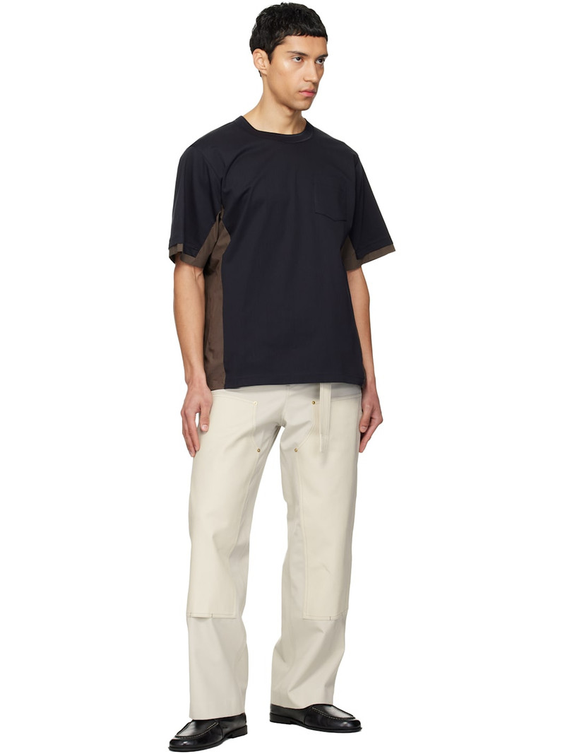 sacai Navy & Taupe Cotton Typewriter & Cotton Jersey T-shirt outlook