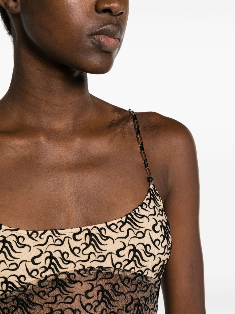 embroidered semi-sheer maxi dress - 5
