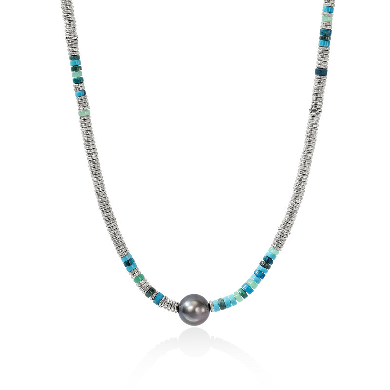 Heishi Necklace, Sterling Silver, Hardstones, Pearl 1
