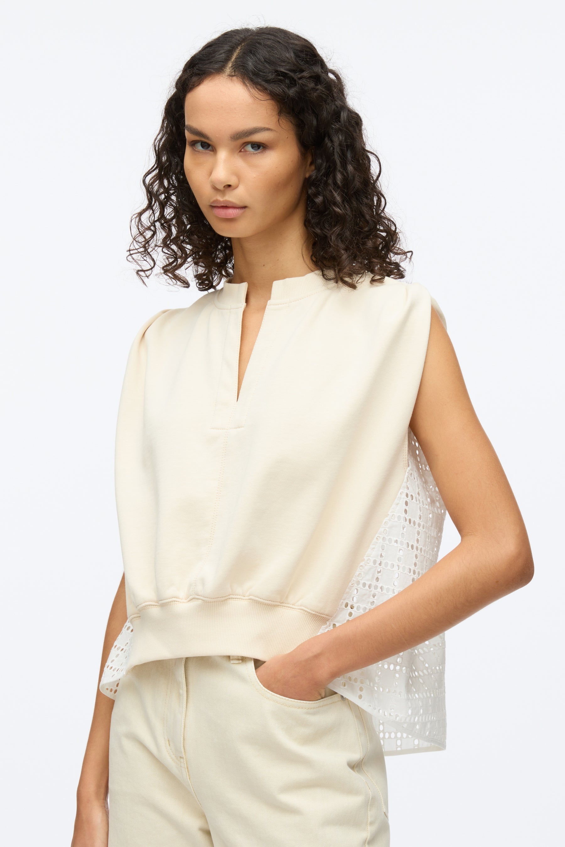 French Terry Top with Broiderie Anglaise Combo - 6