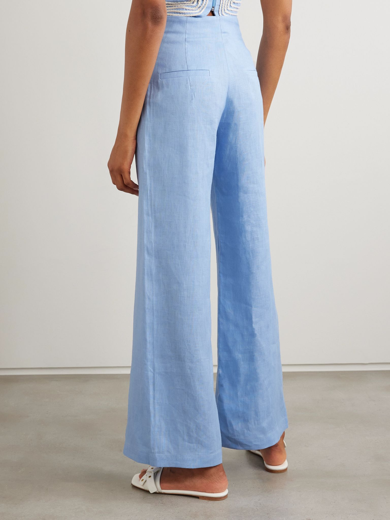 Poesia wide-leg linen pants Blue - 3