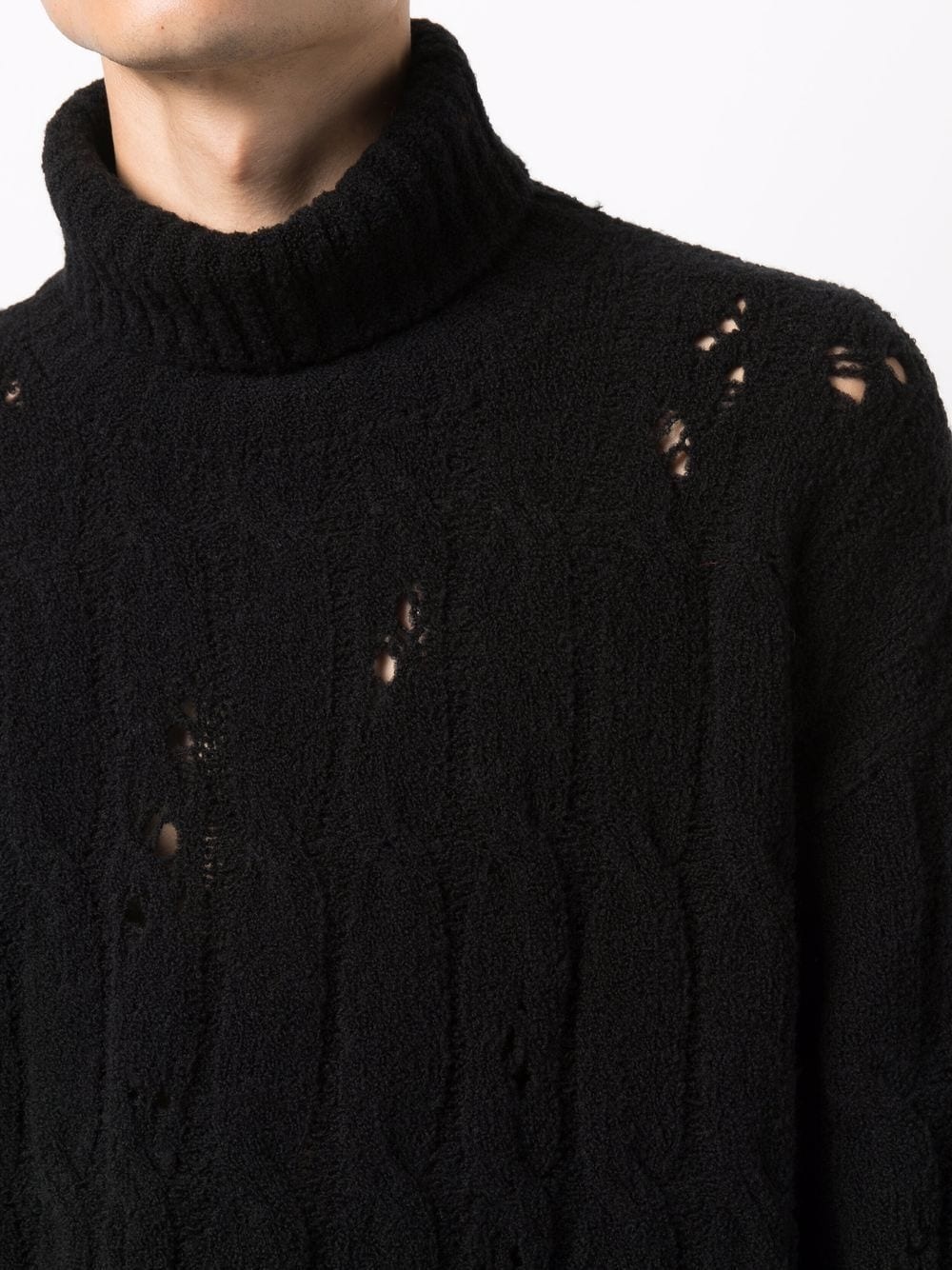 distressed cable knit jumper - 5