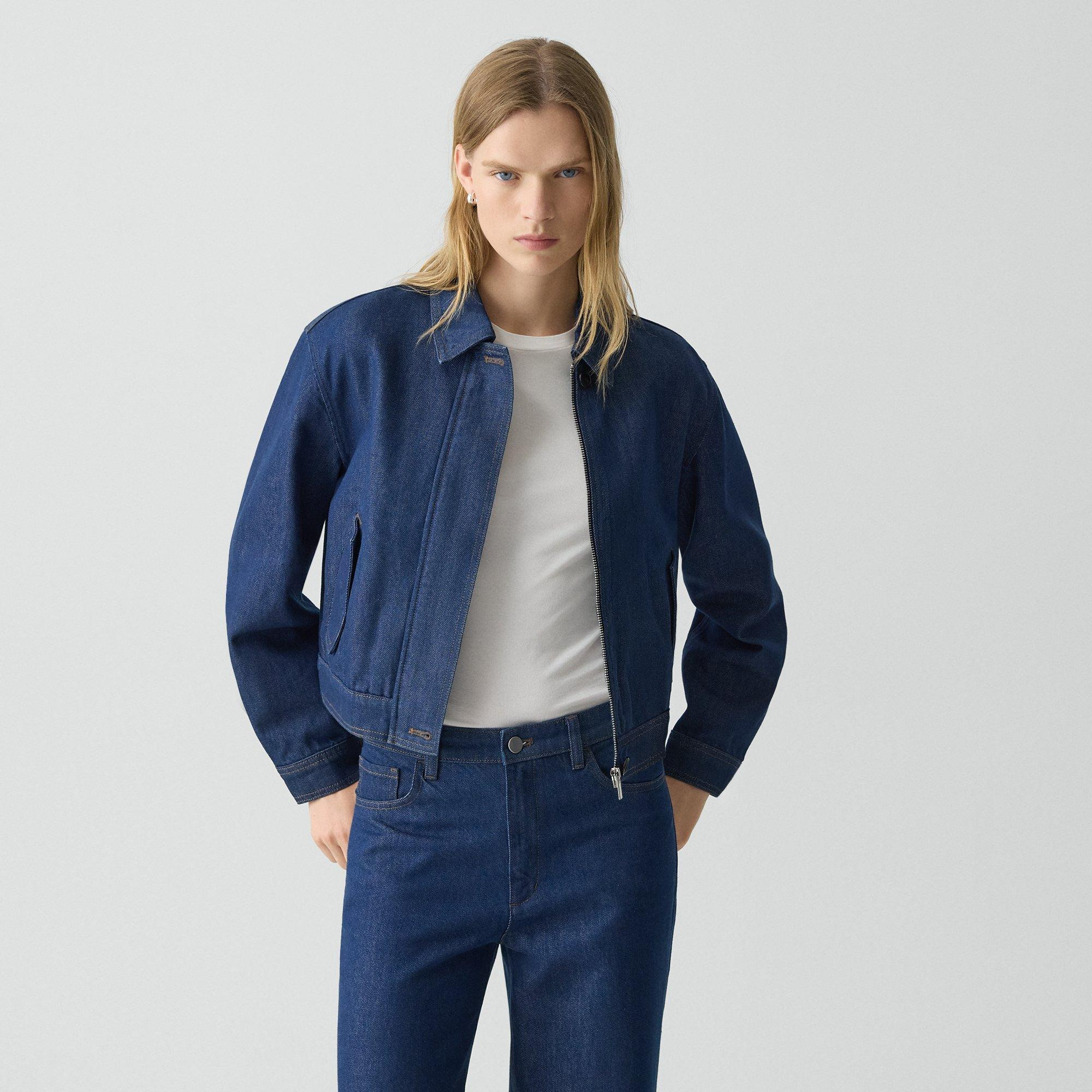Cropped Track Jacket in Relaxed Denim - 2