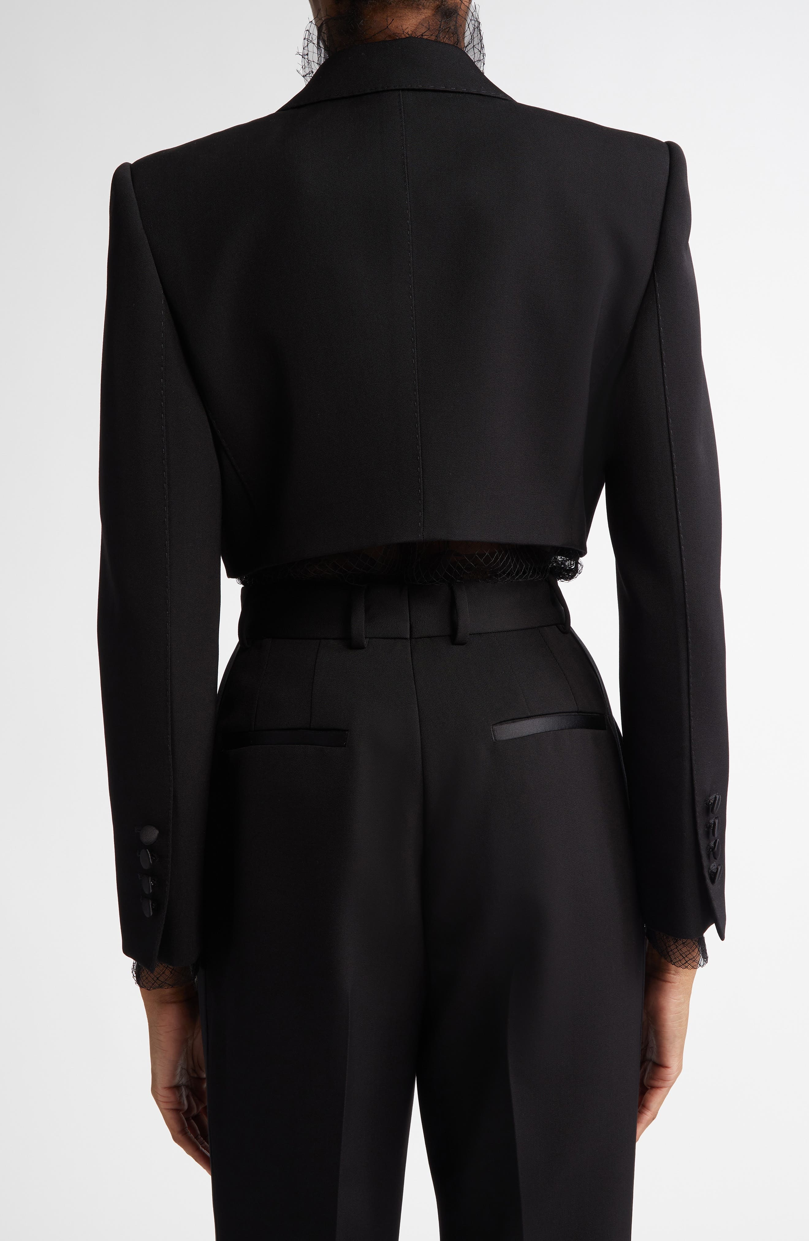 Dolce&Gabbana Wool & Silk Blend Crop Blazer in N0000 Nero at Nordstrom - 3