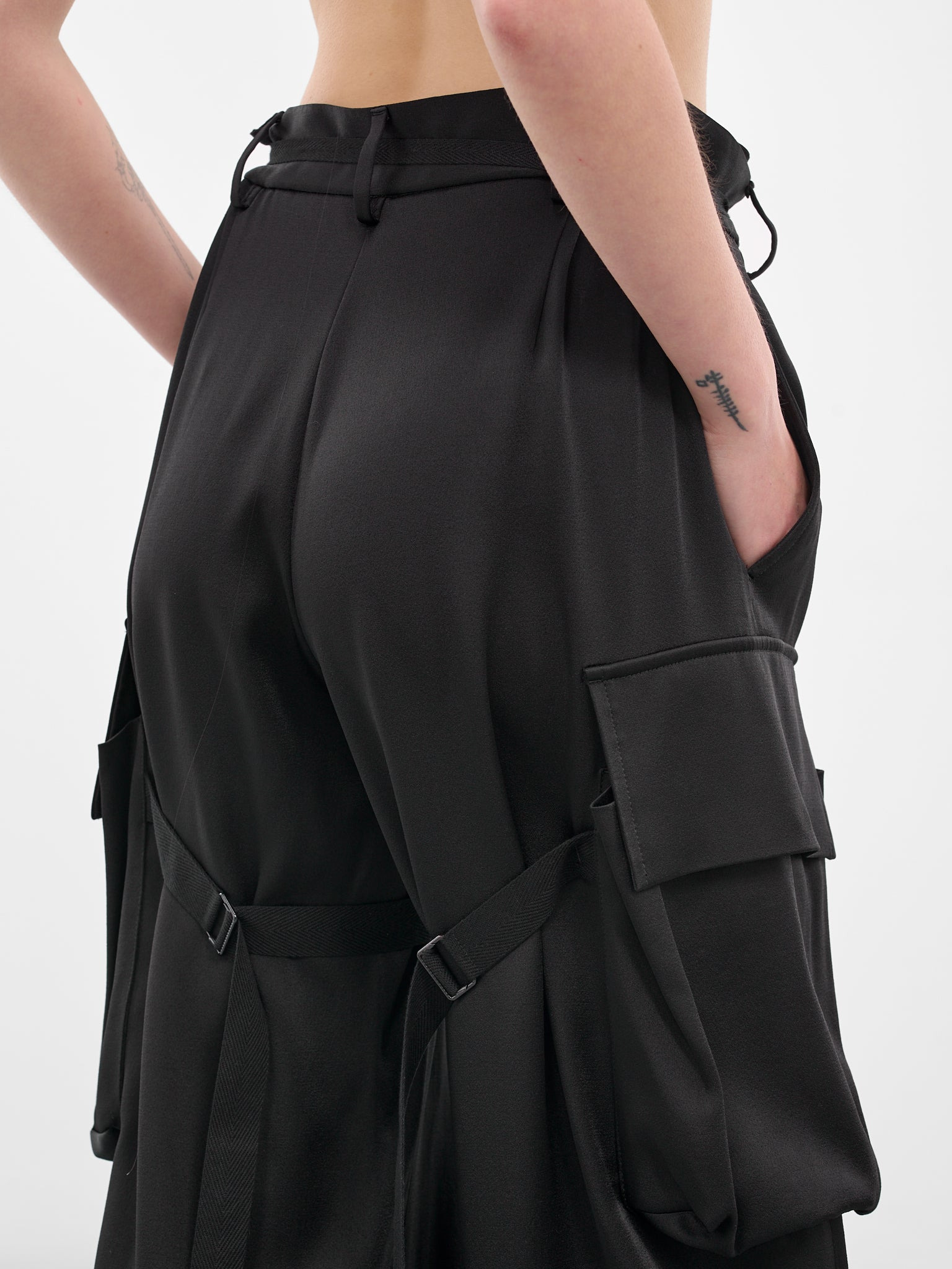 Black Fressa Satin Cargo Pants - 4