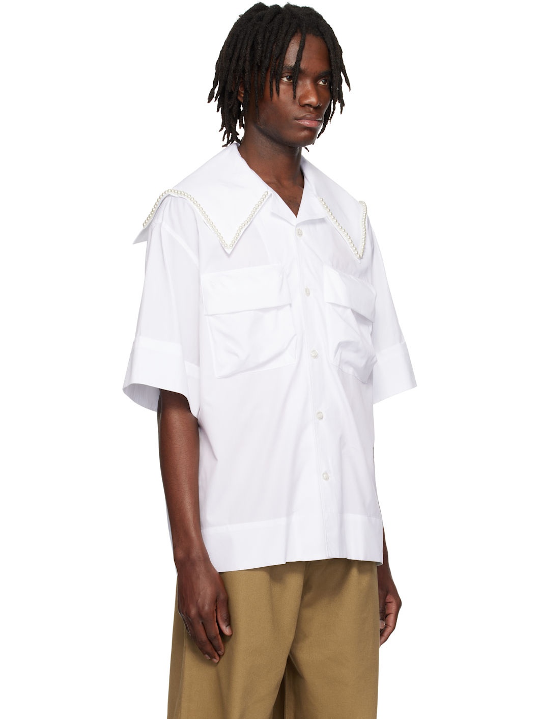 White Cargo Flap Pocket Sailor Collar Shirt - 2