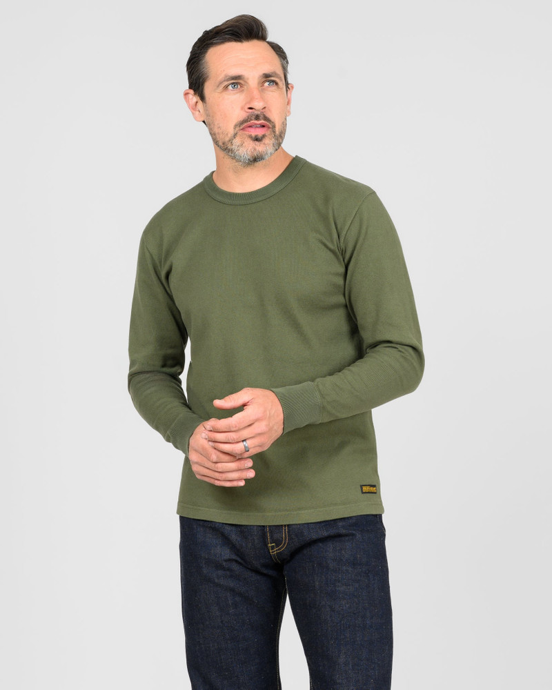 Iron Heart IHTL-1501-OLV 11oz Cotton Knit Long Sleeved Crew Neck Sweater - Olive outlook