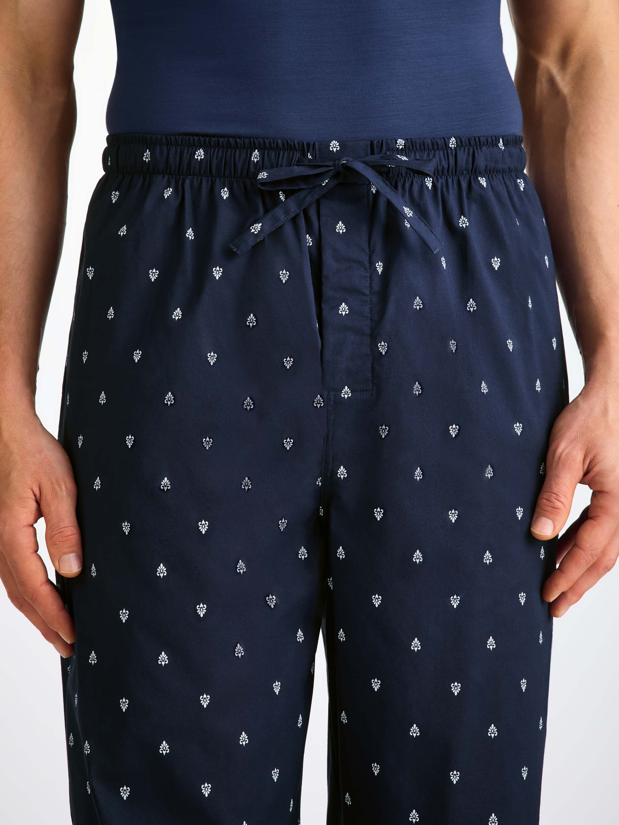 Men's Lounge Pants Cotton Batiste Navy Paisley Motif - 5
