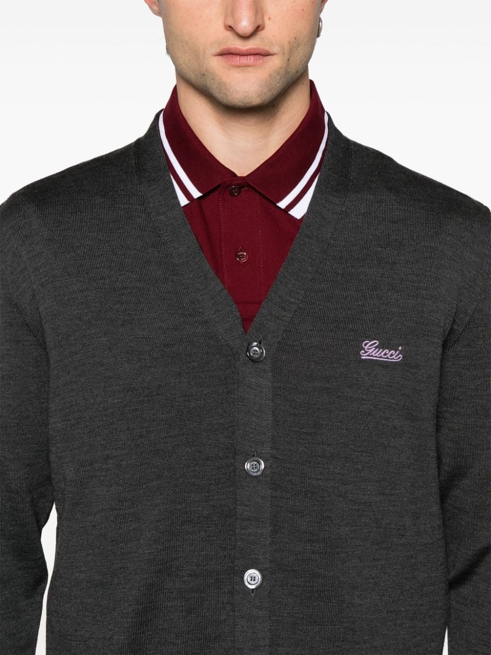 logo-embroidered wool cardigan - 5
