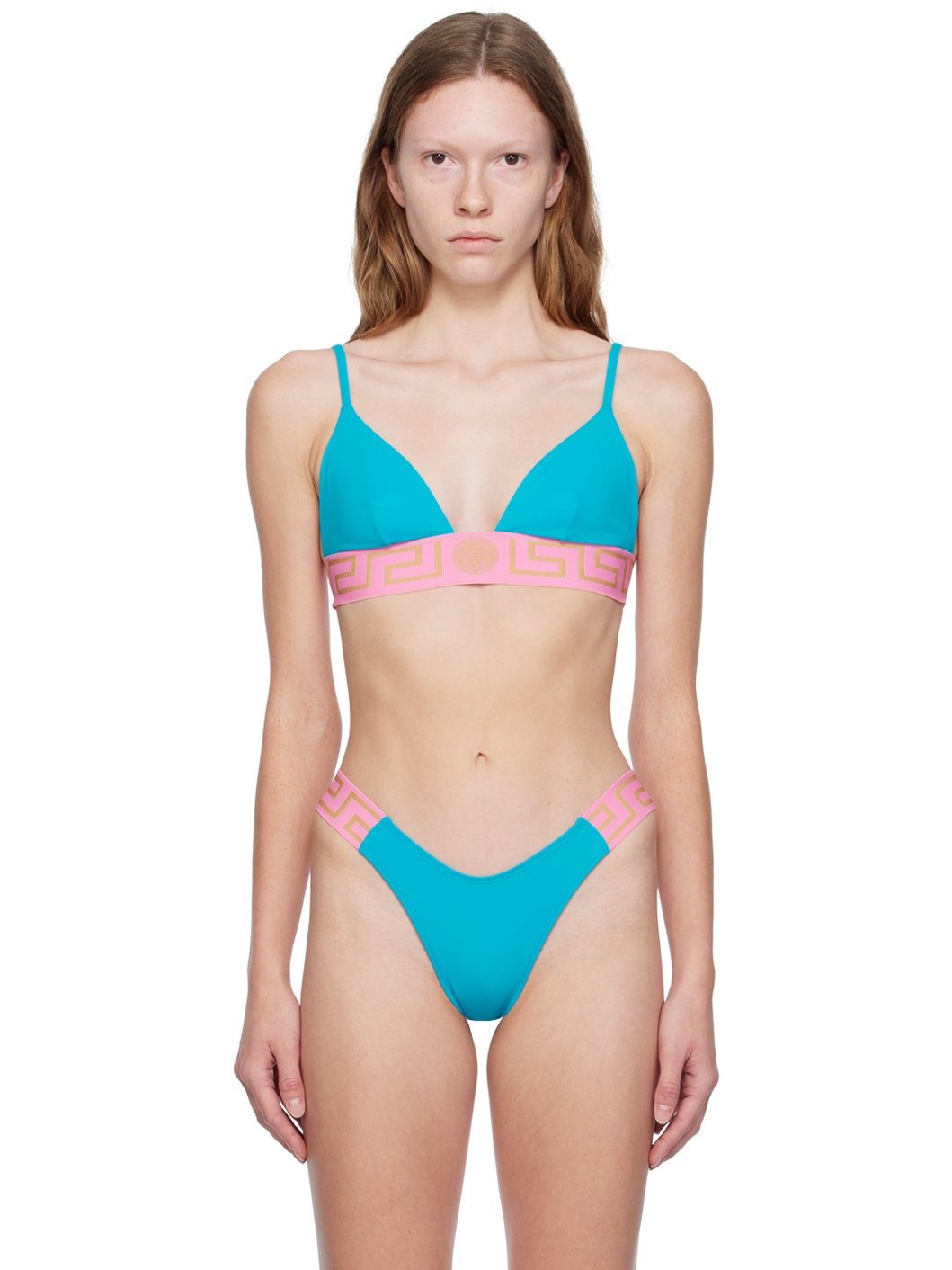 Blue Greca Border Bikini Top - 1