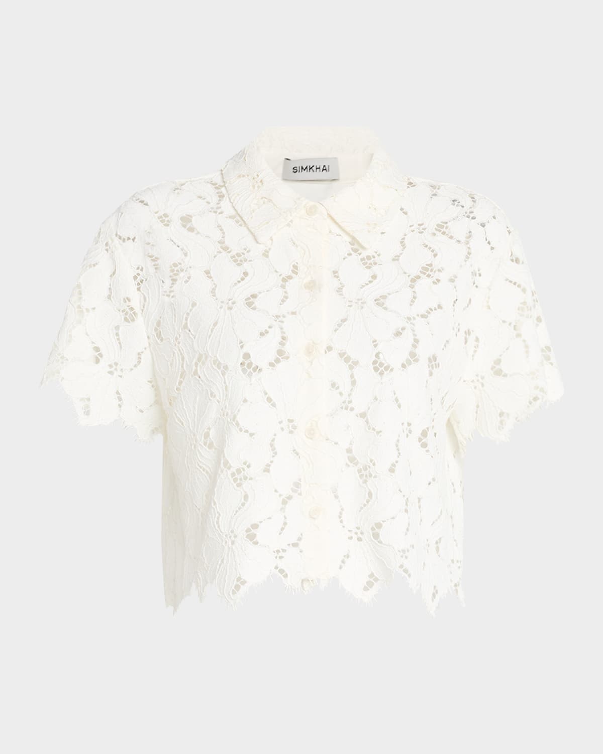 Marjorie Cropped Floral Lace Camp Shirt - 1