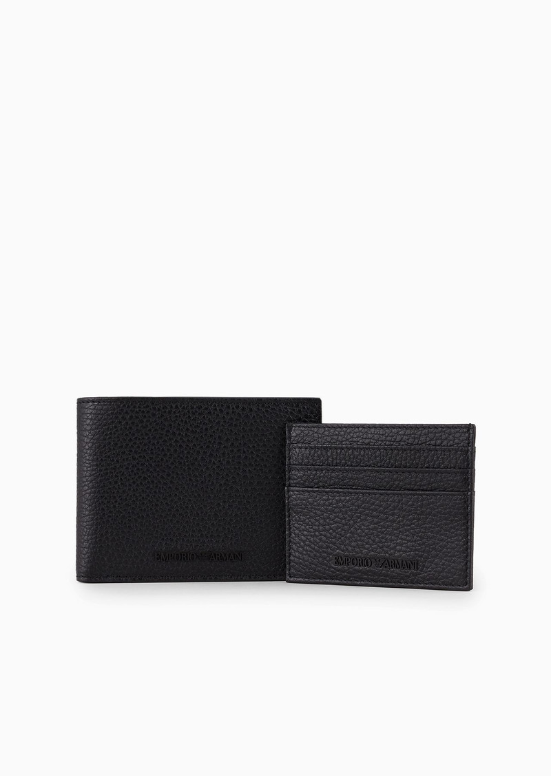 EMPORIO ARMANI Gift box with wallet and card holder in tumbled leather outlook