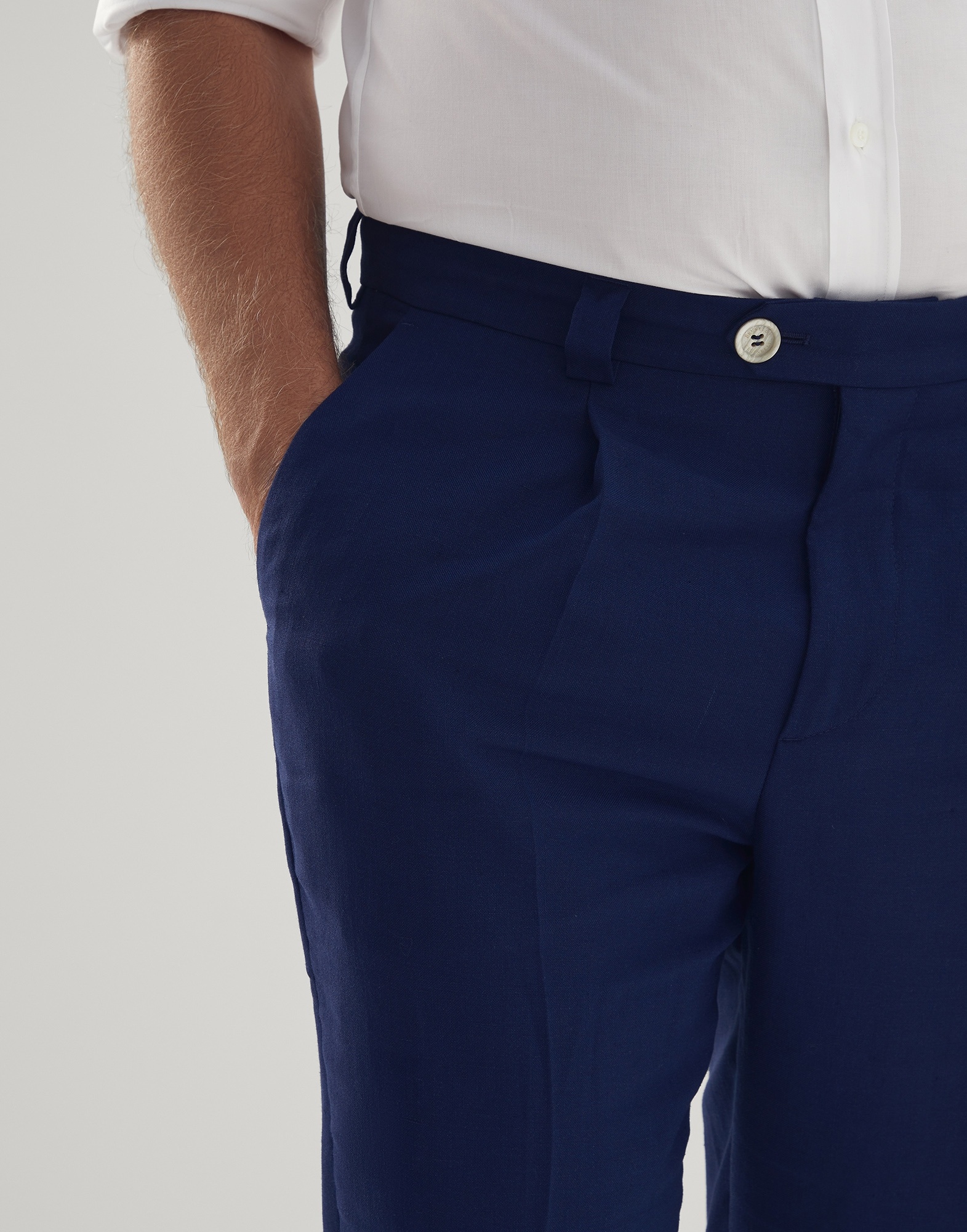 Linen and wool fresco leisure fit trousers with pleat - 3