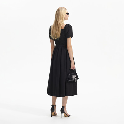 self-portrait Black Boucle Square Neck Midi Dress outlook