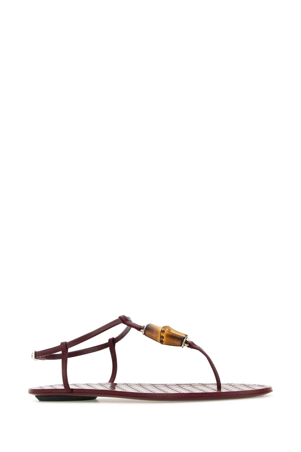 Gucci Women Burgundy Leather Thong Sandals - 2