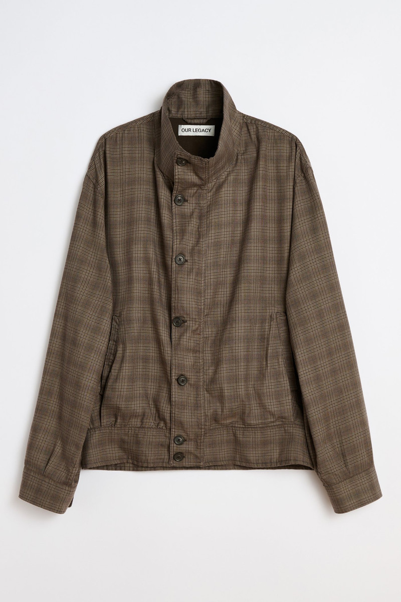 Mock Bomber Dirty Brown Glen Plaid 1