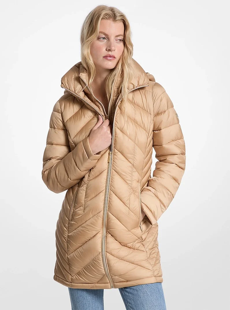 Packable Quilted Nylon Puffer Coat - 1