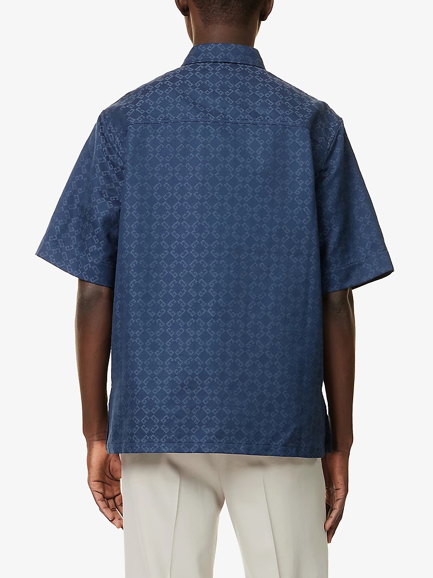 Monogram-print relaxed-fit cotton-blend shirt - 4