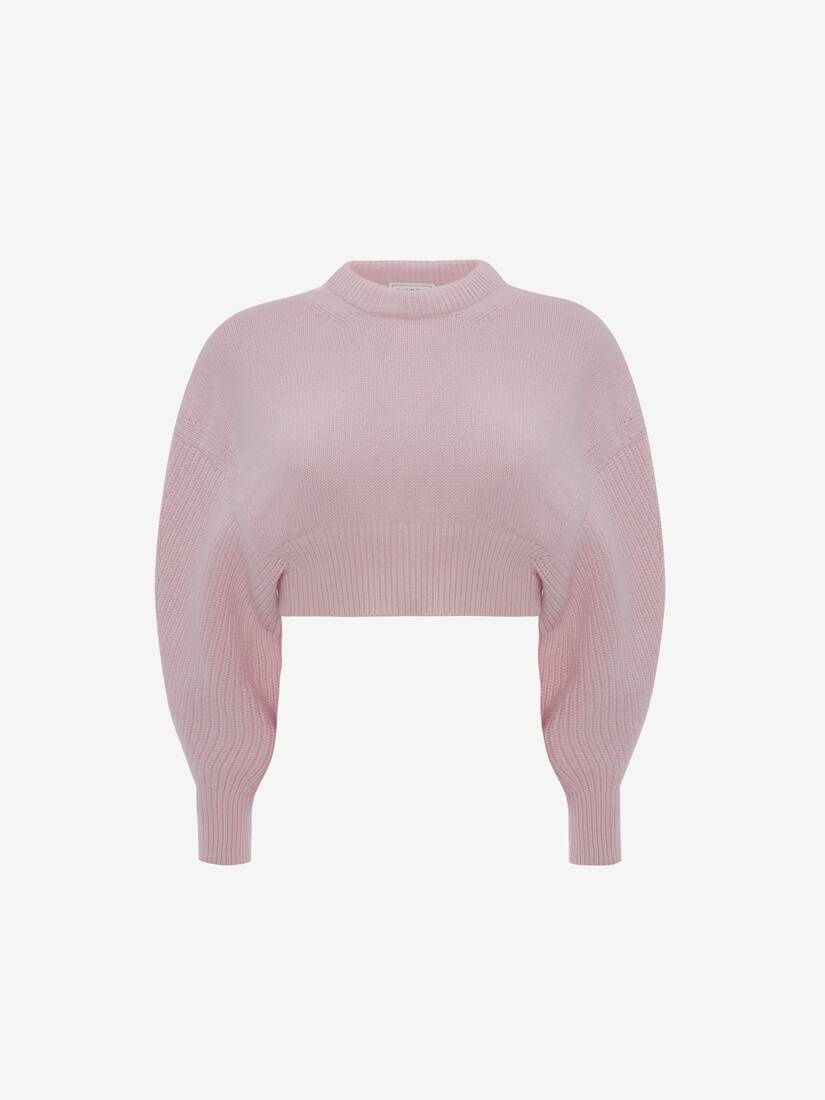 Cropped Cocoon Sleeve Jumper in Pink - 1