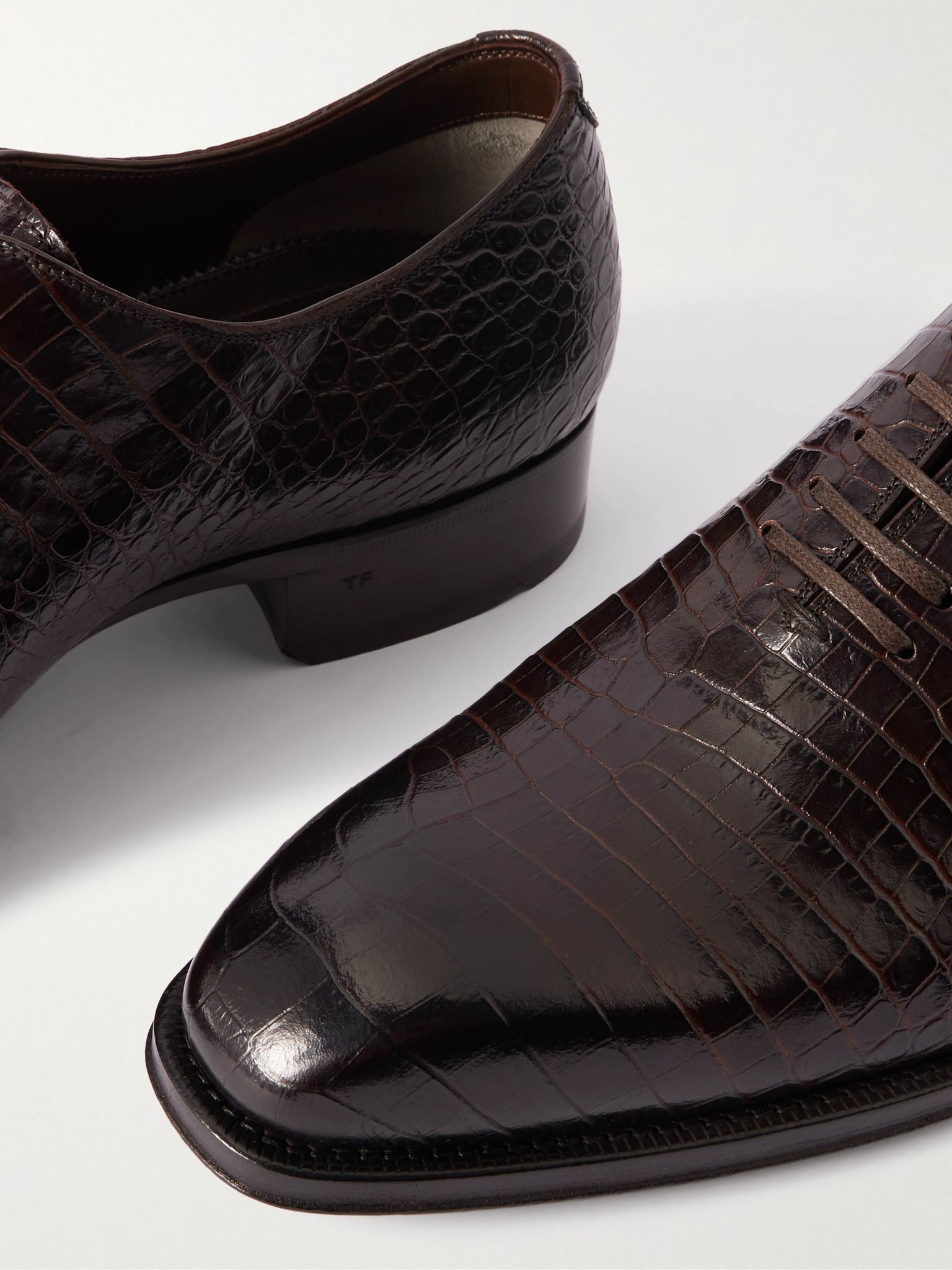 Elkan Croc-Effect Leather Oxford Shoes Dark brown - 5