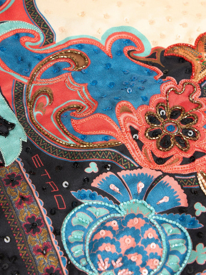 SILK SCARF WITH PLACED PRINT AND BEAD-ADORNED FRINGING 3