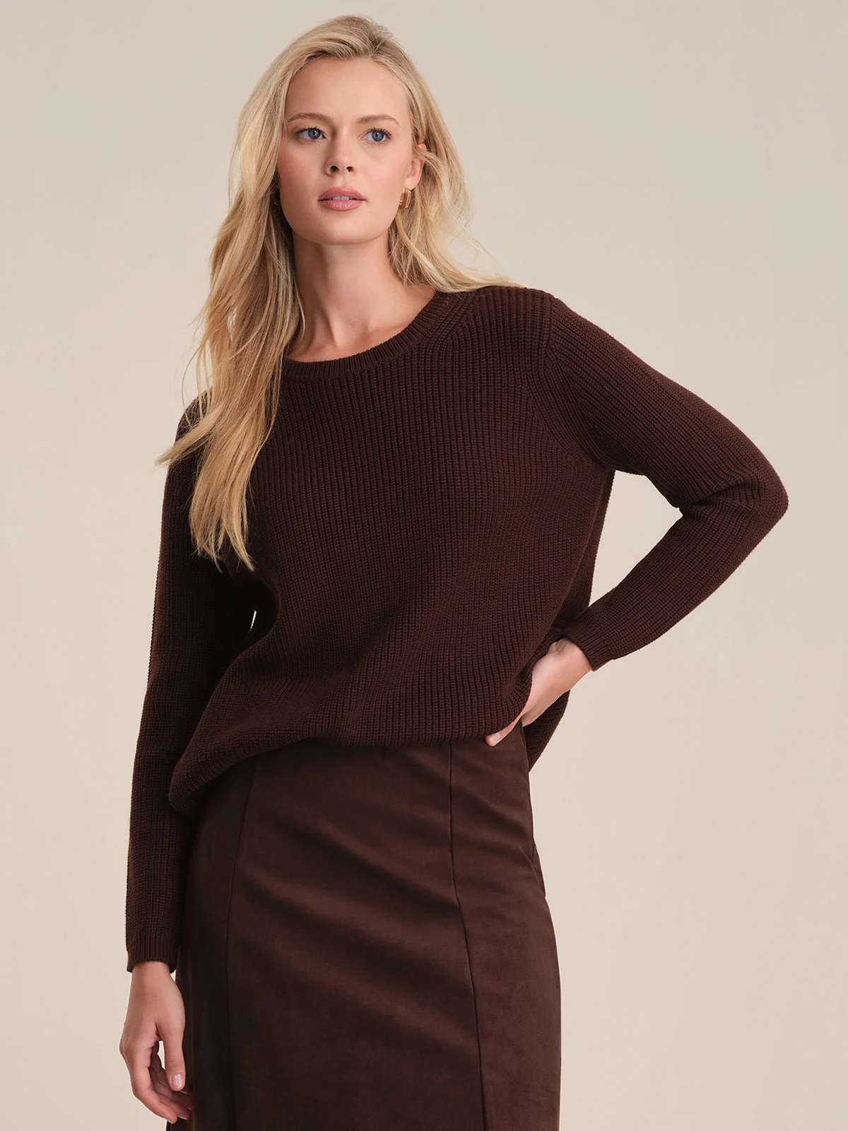 Emma: Crewneck Shaker Stitch Cotton Sweater - 1