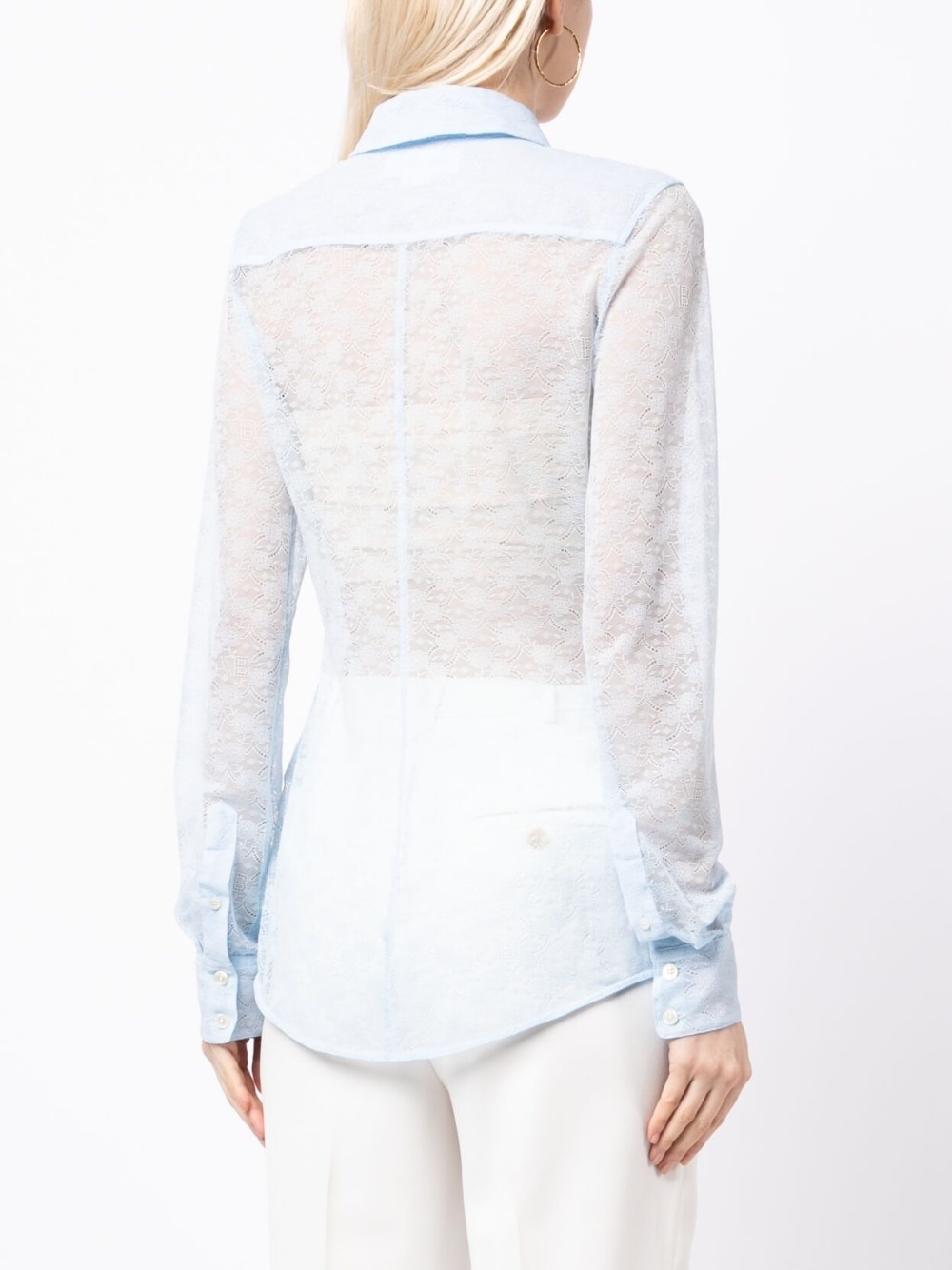 sheer-lace long-sleeved shirt - 4