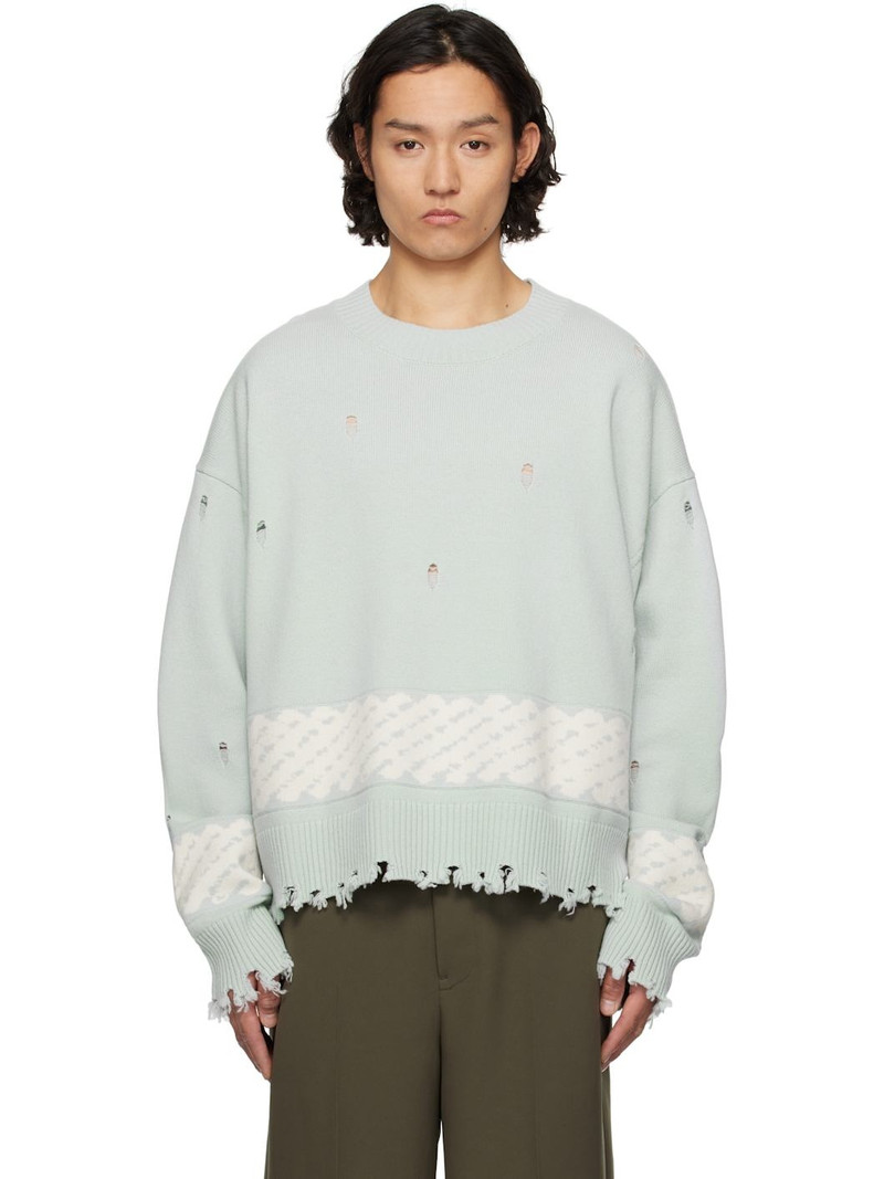 Green Yu Zu Xie Ripped Jacquard Sweater 1