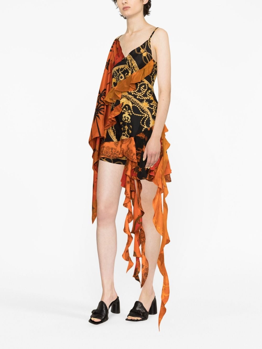 graphic-print ruffled asymmetric dress - 3