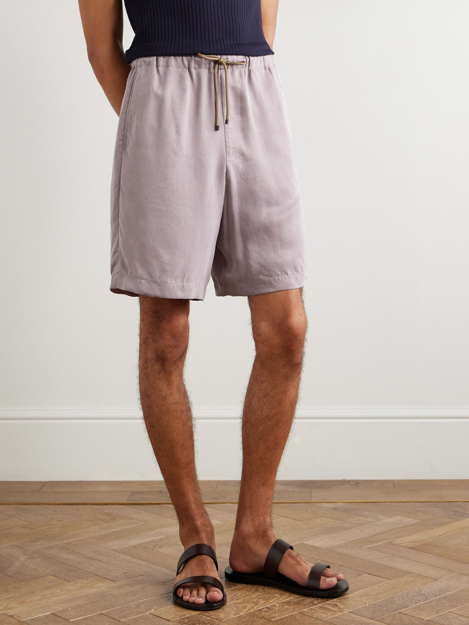 Straight-Leg Washed-Twill Drawstring Shorts Pink - 3