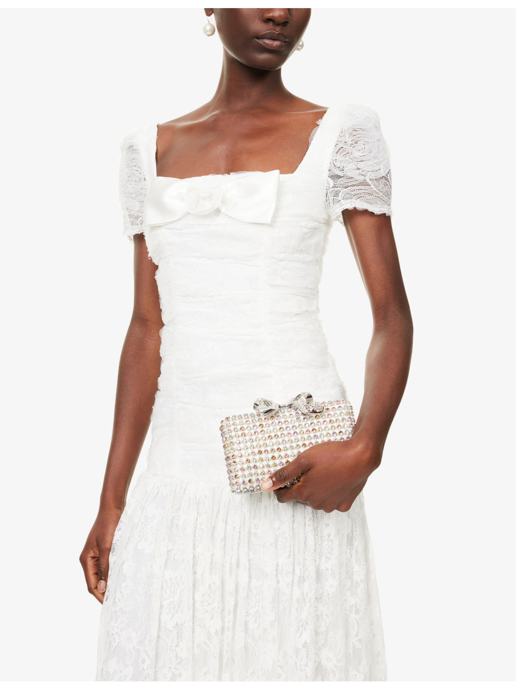 Multi Crystal Satin Hard-Shell Clutch Bag - 2