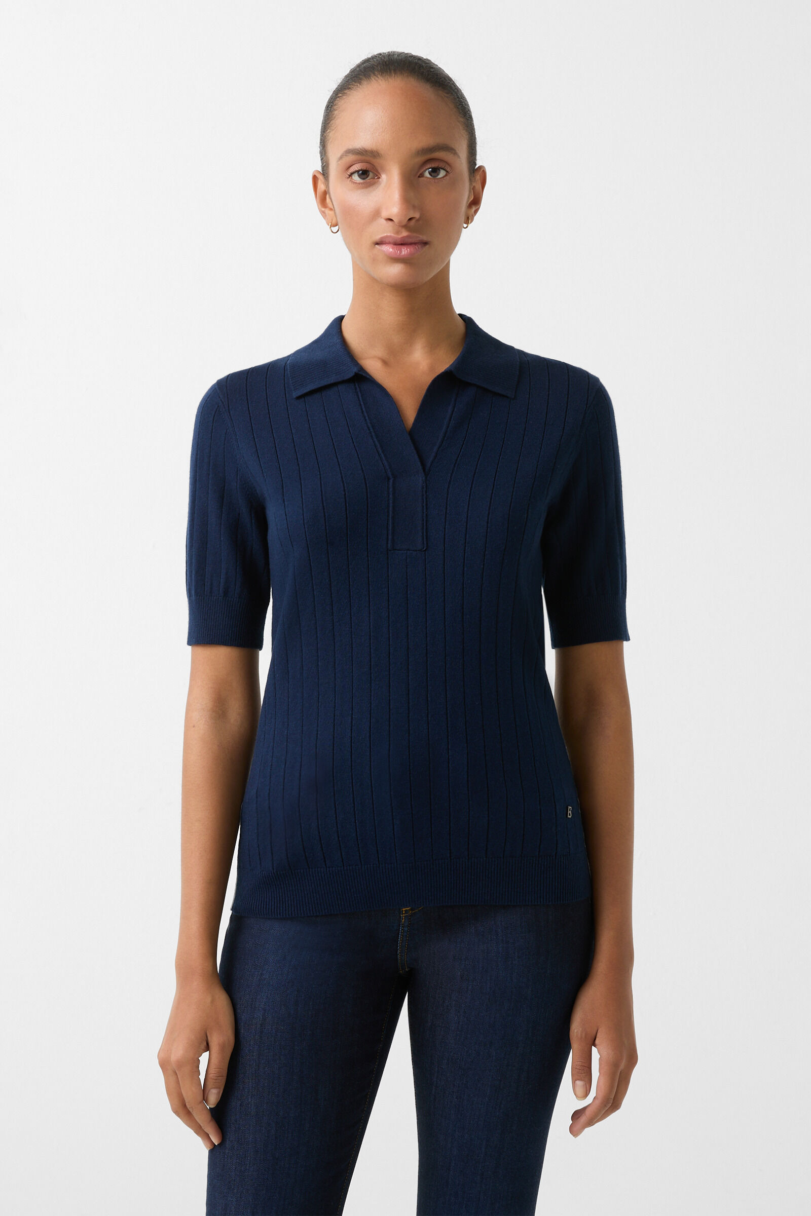 Knitted polo shirt June in Navy blue - 2