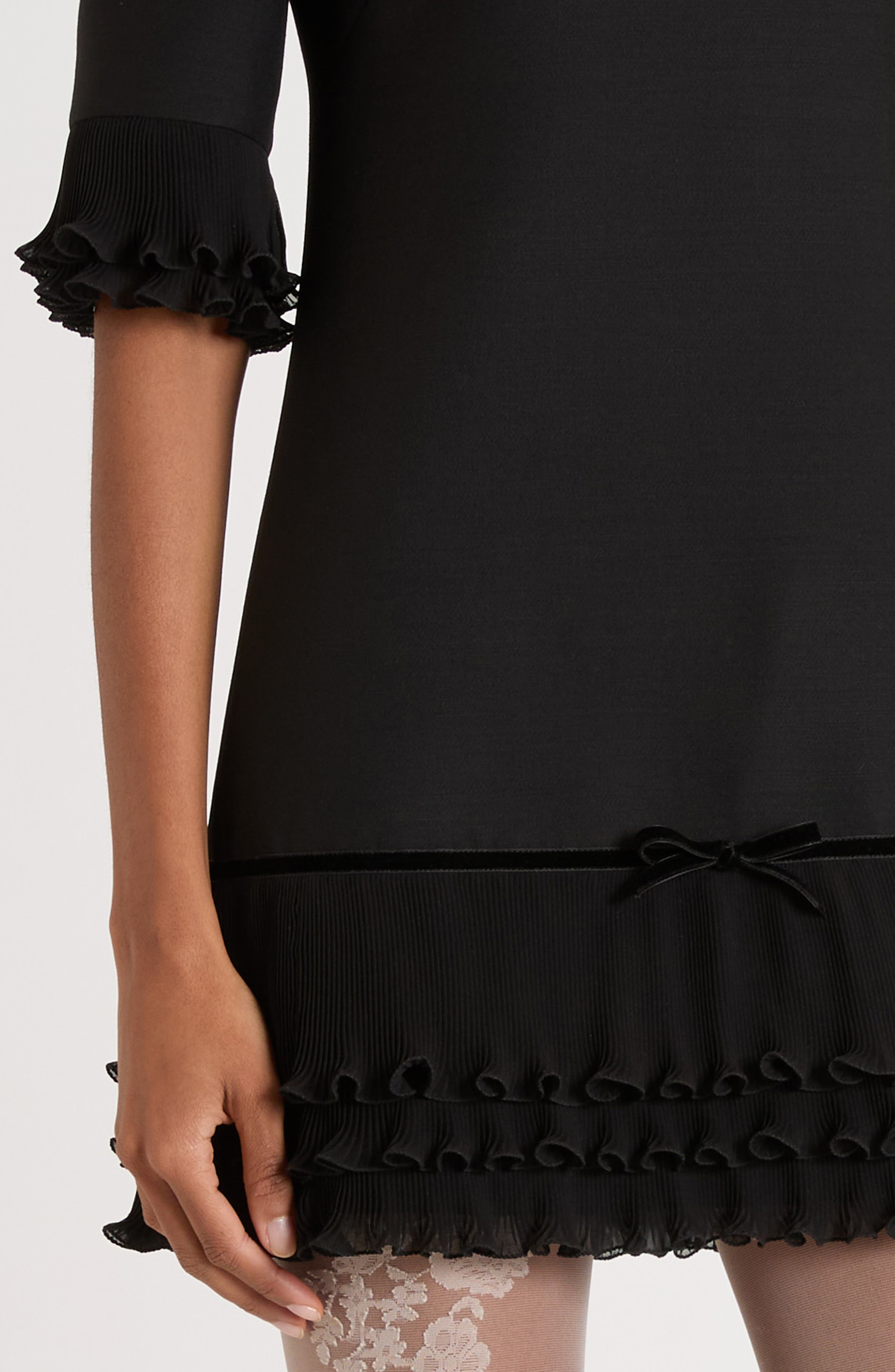 Valentino Garavani Ruffle Trim Crepe Couture Minidress in Black at Nordstrom - 4