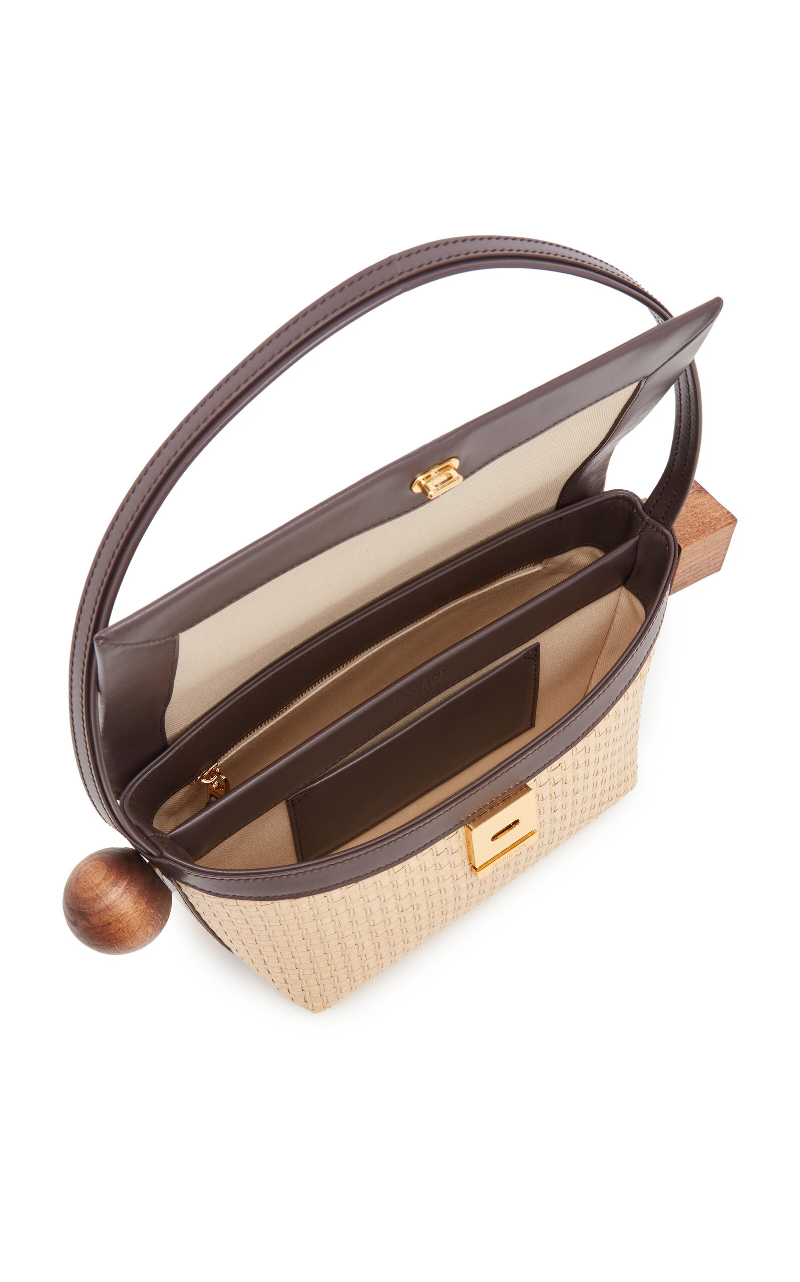 The Rond Carré Leather-Trimmed Woven Canvas Bag neutral - 5