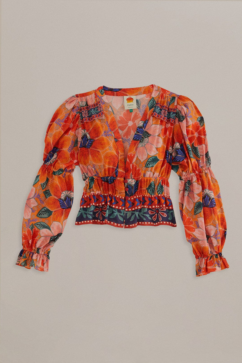 Orange Marias Floral Long Sleeve Blouse 8