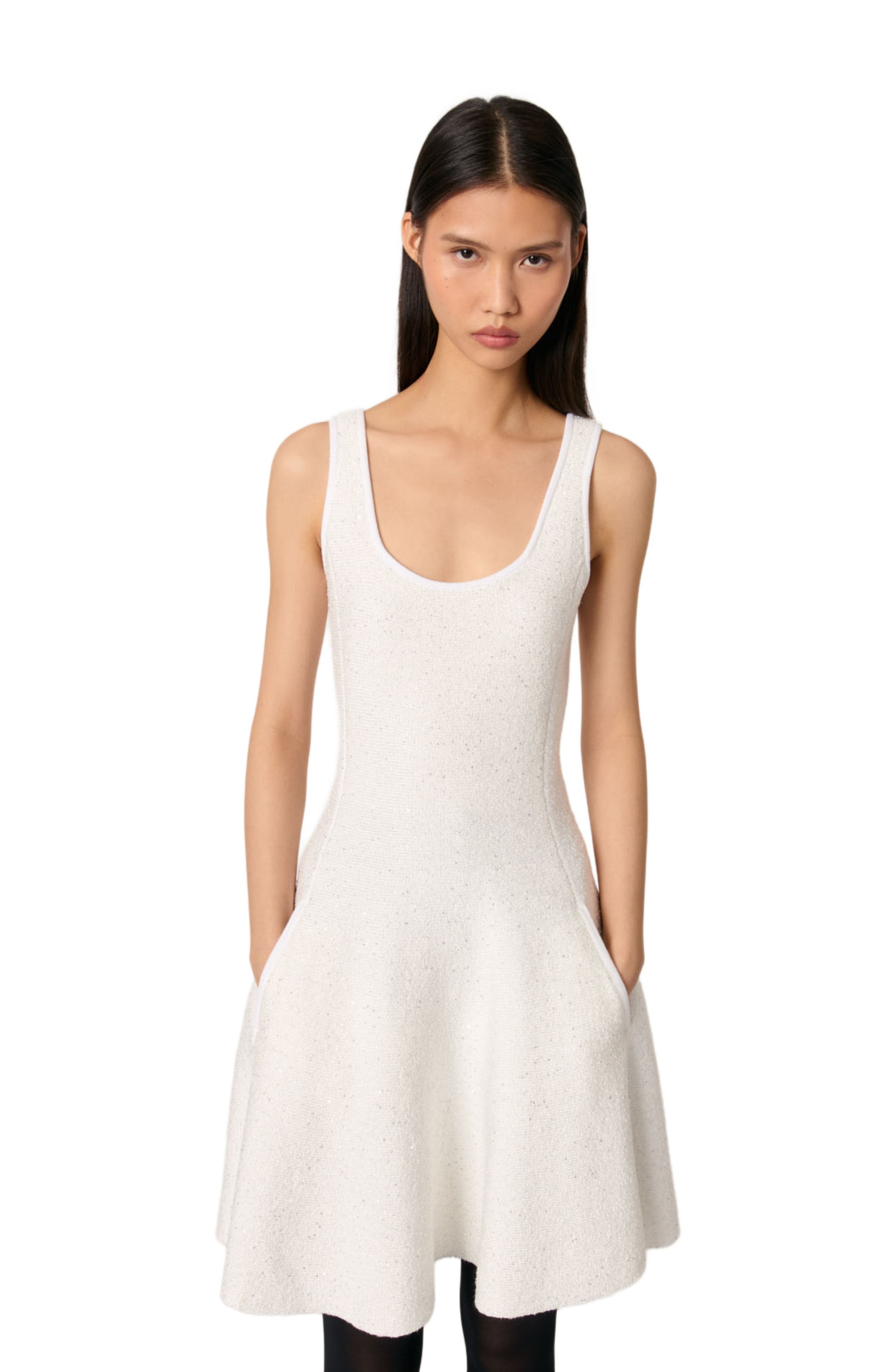 maje Sequin knit short dress in White at Nordstrom - 4