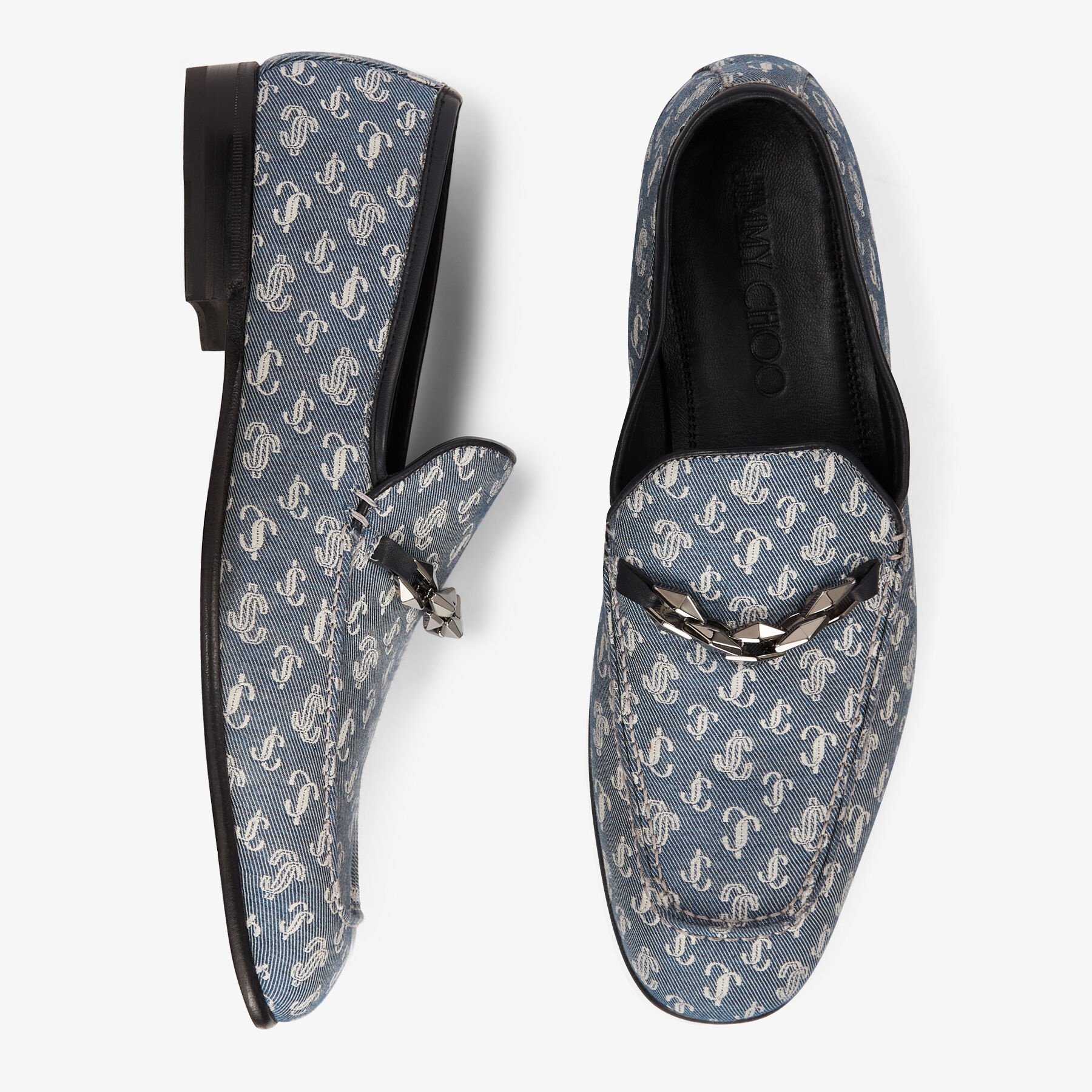 Marti Reverse
Denim JC Monogram Loafers with Chain Embellishment - 5