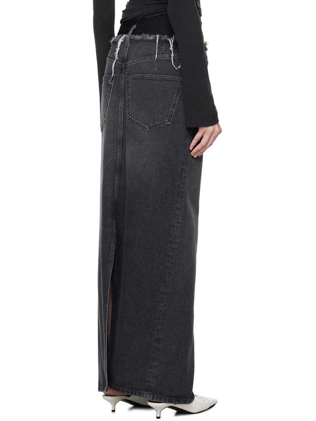 Gray Frayed Edge Denim Maxi Skirt - 3