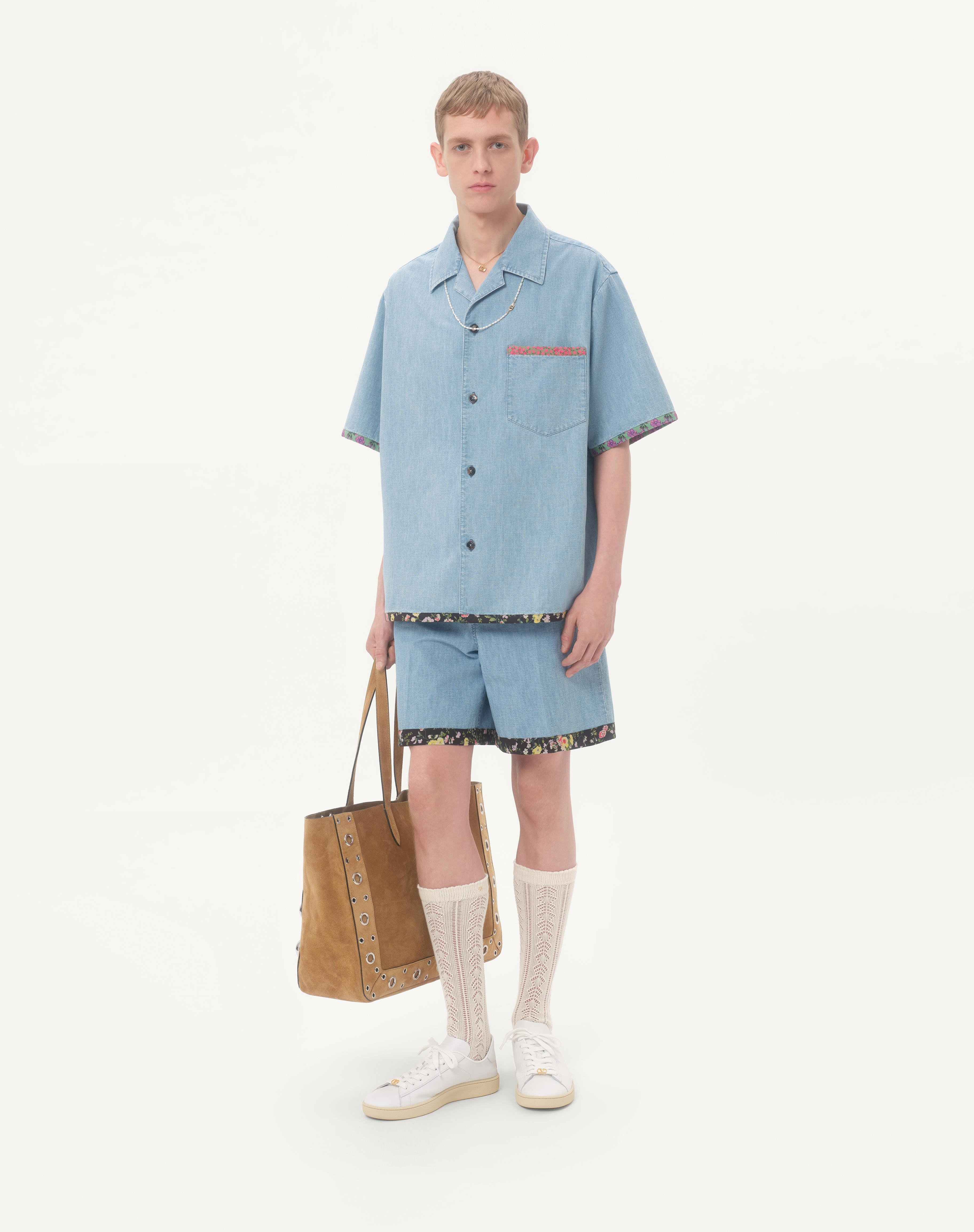 DENIM BERMUDA SHORTS WITH FLORAL PRINT HEM - 2