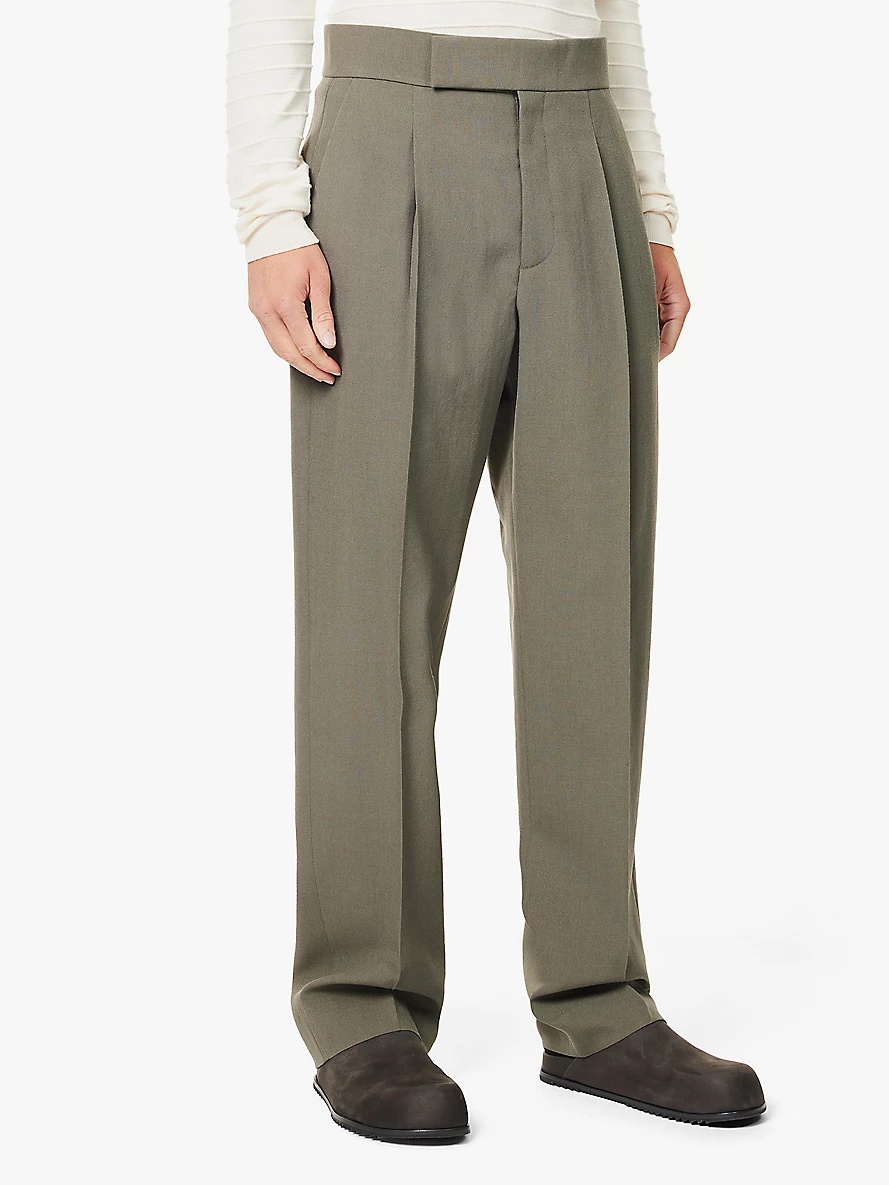 Pleat-front straight-leg wool trousers - 3