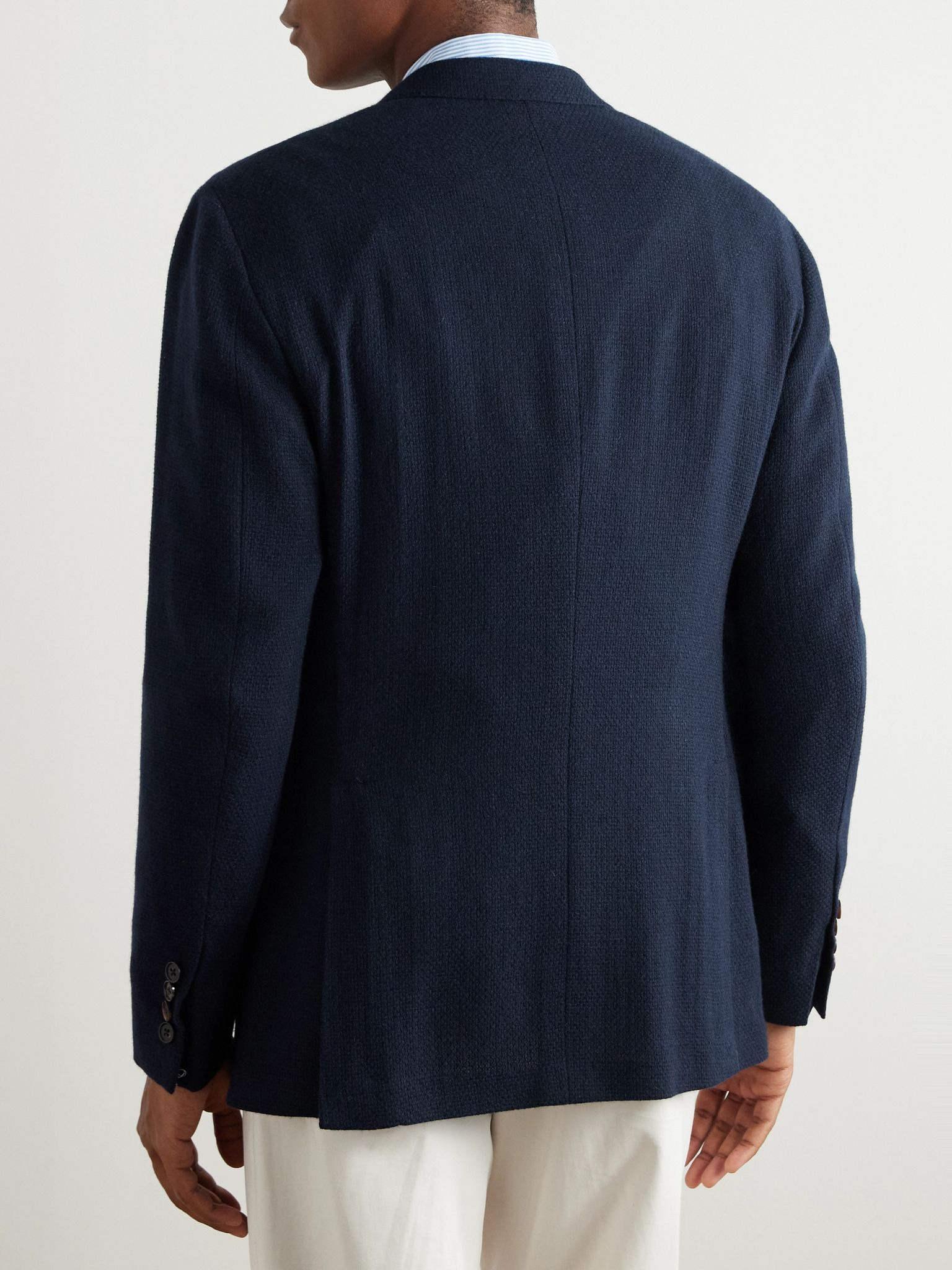 Basketweave Cashmere Blazer Navy - 3