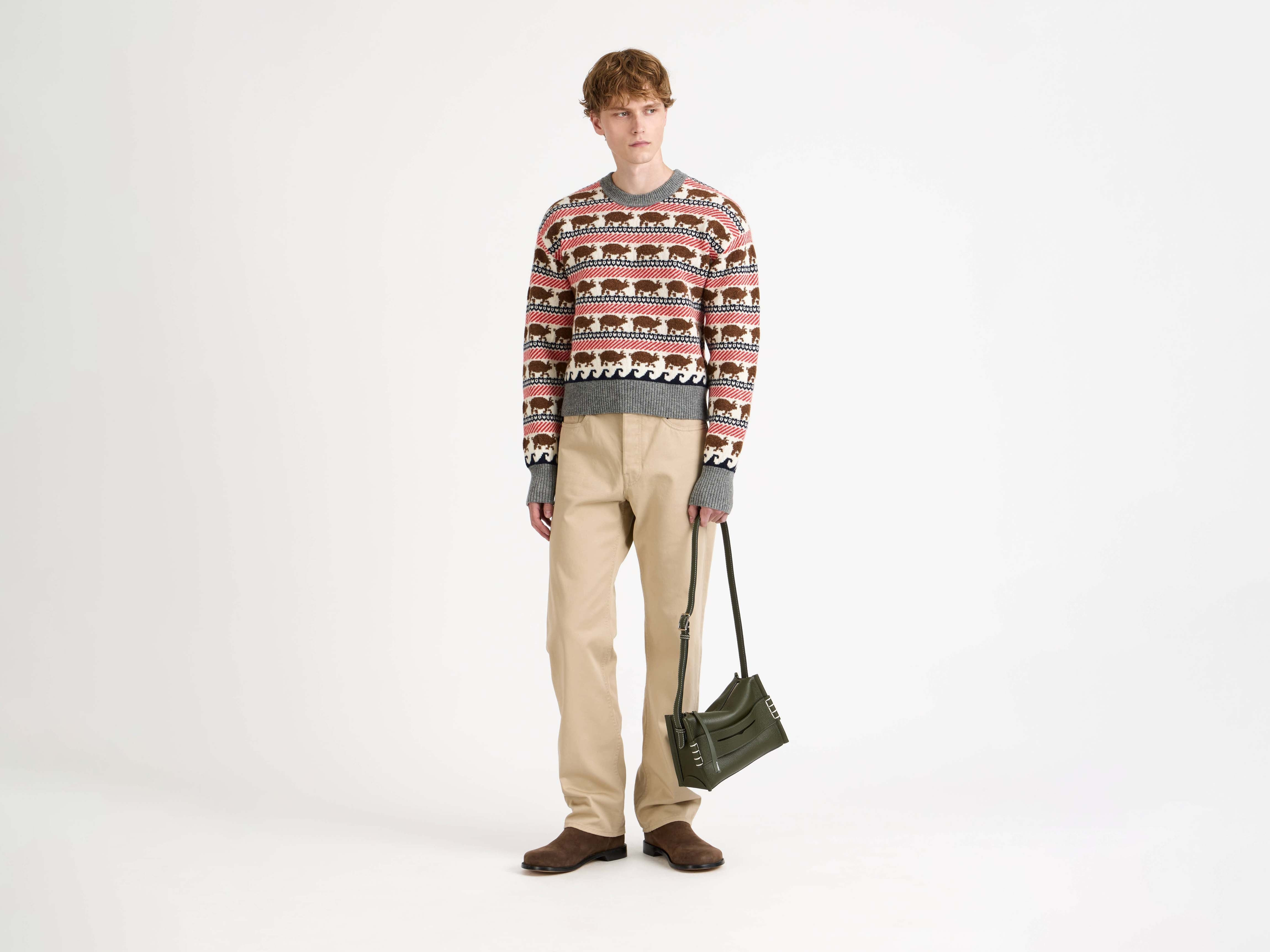 SMALL MESSENGER LOAFER BAG IN KHAKI GREEN LEATHER - 3