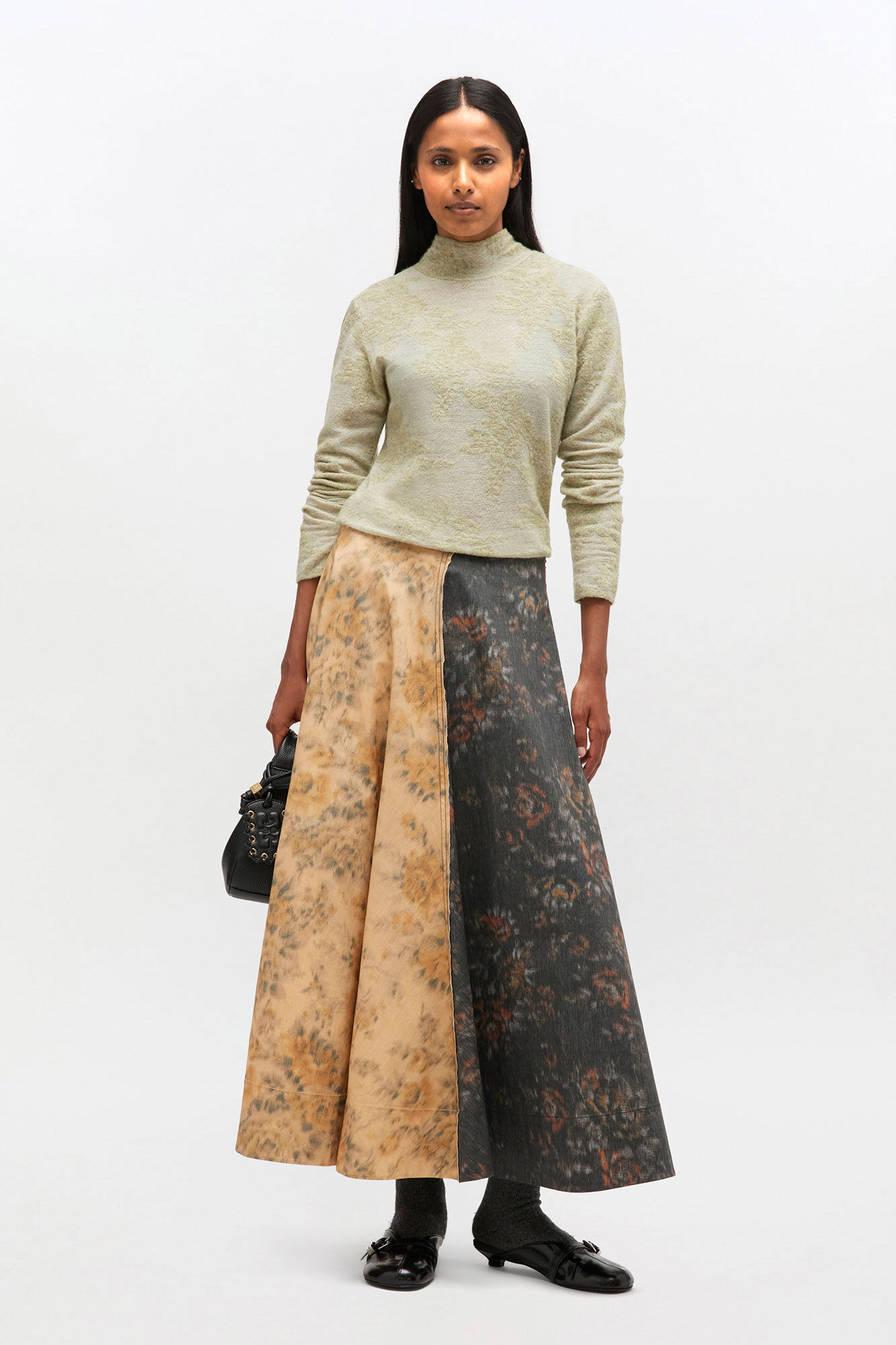 BLACK AND BEIGE FLORAL SKIRT - 2