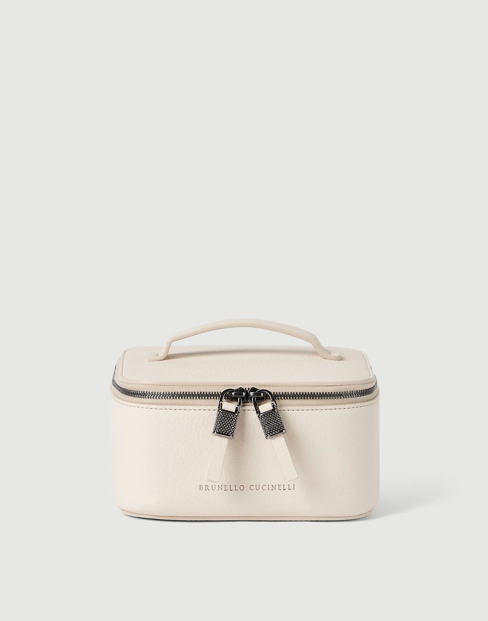 Grained calfskin jewelry box with shiny zipper pull - 1