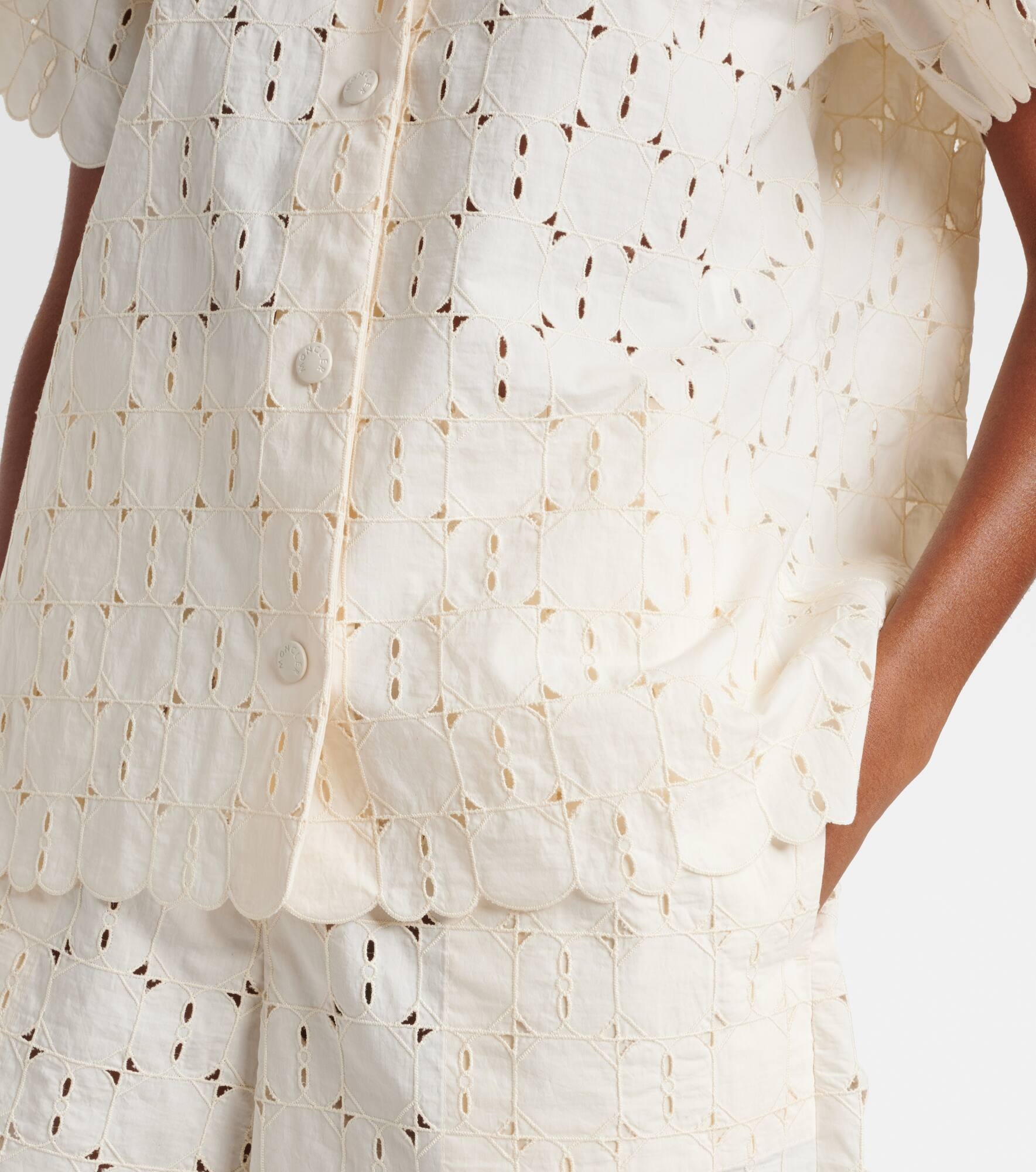 Broderie anglaise cotton-blend bowling shirt - 5