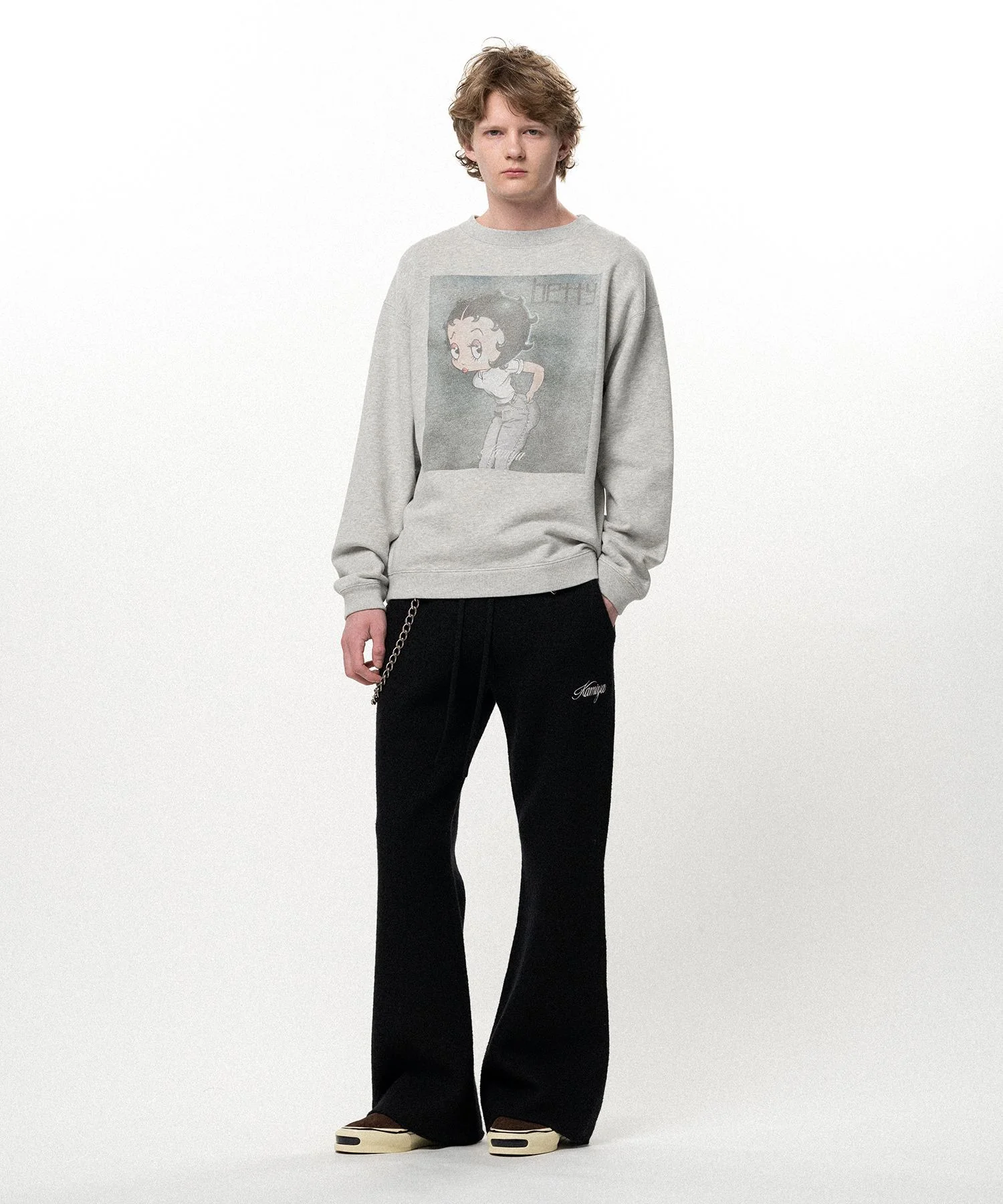 Embroidered Felted Wool Knit Bootcut Pants - 1