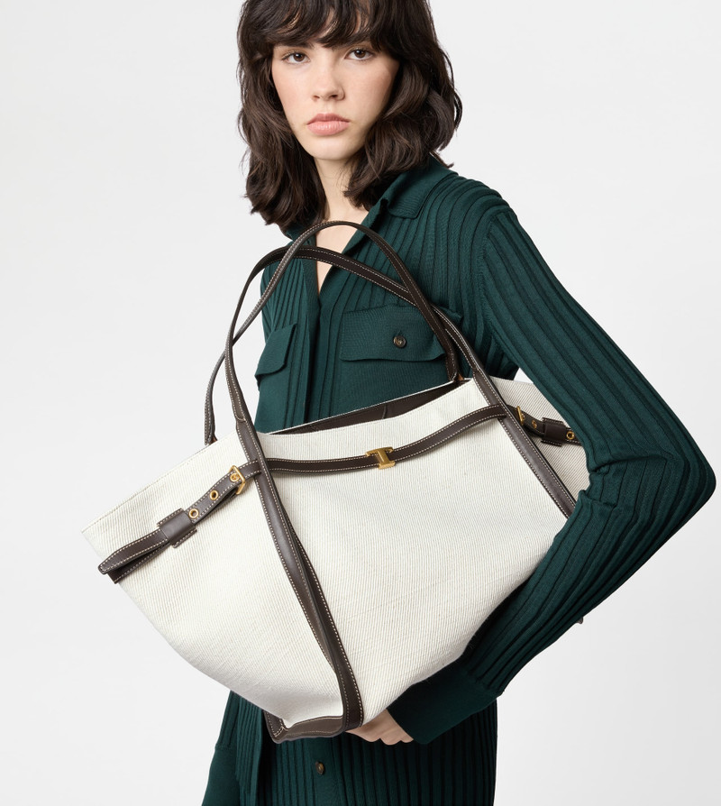 Tod's SHOPPING BAG IN CANVAS AND LEATHER MEDIUM - WHITE, BROWN outlook