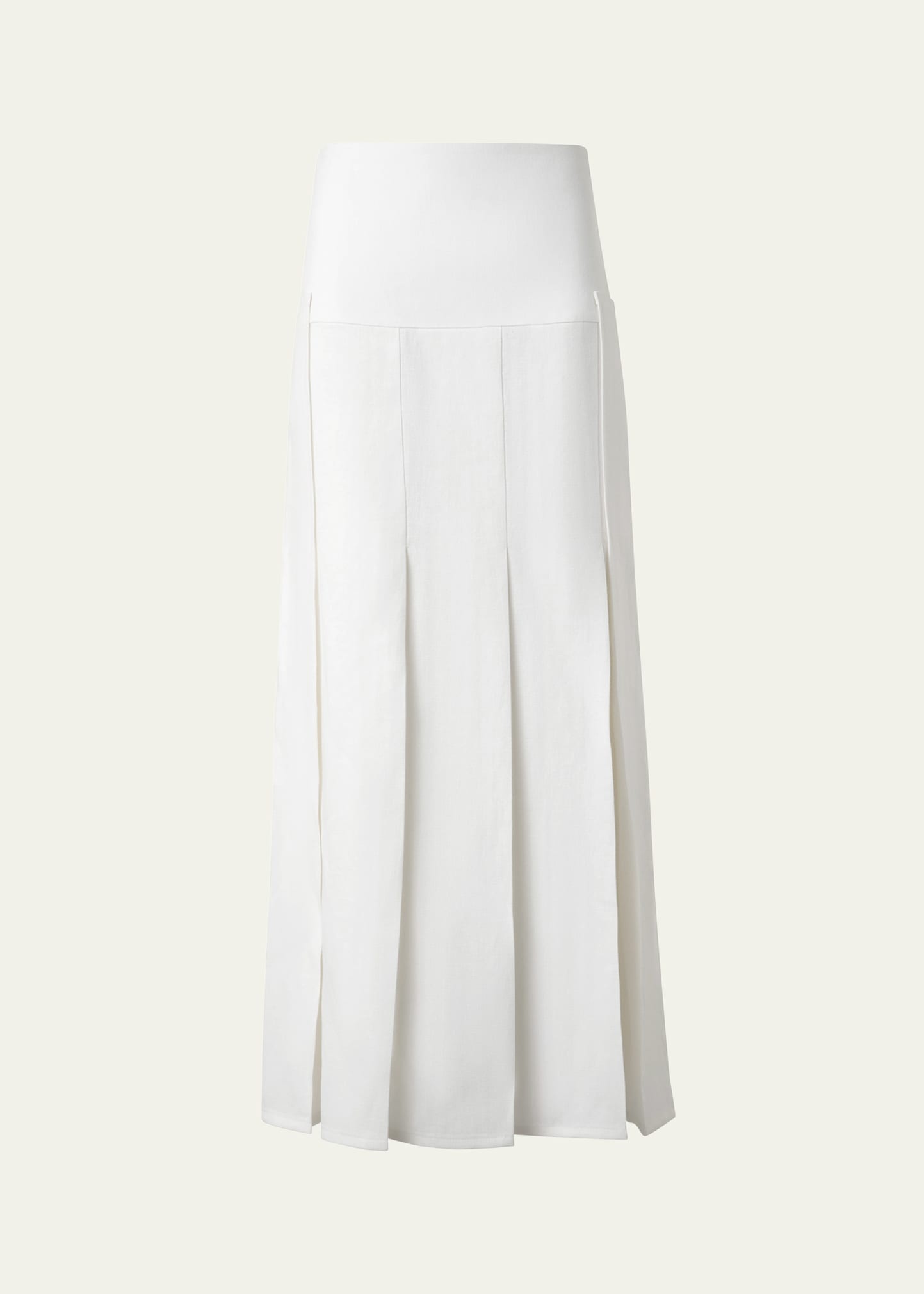 Stonewashed Linen-Wool Pleated Midi Skirt - 1